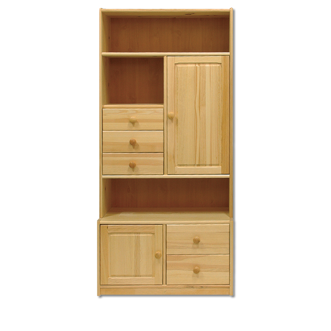 KW129 kredens/witryna/biblioteczka S84 W180 G45 sosna grey DREWMAX