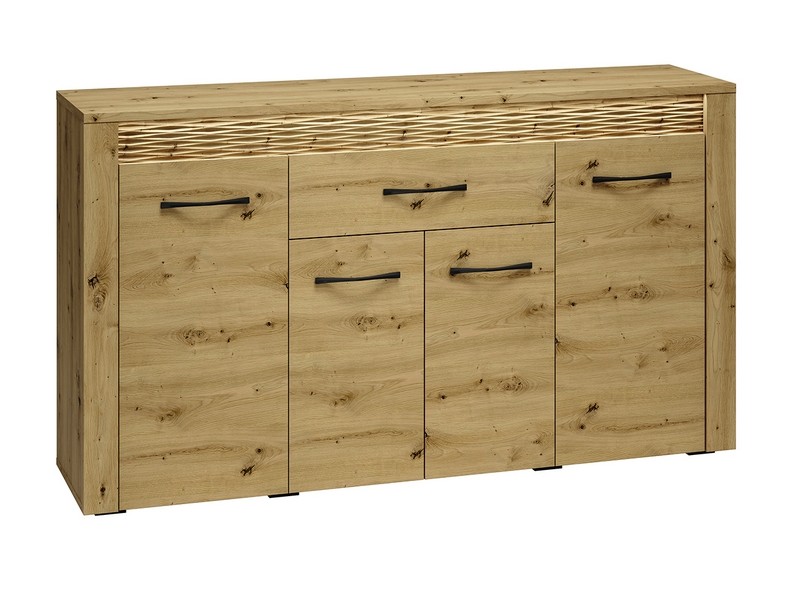 Komoda 4-drzwiowa z szufladą ARTIS 08 z oświetleniem, dąb artisan