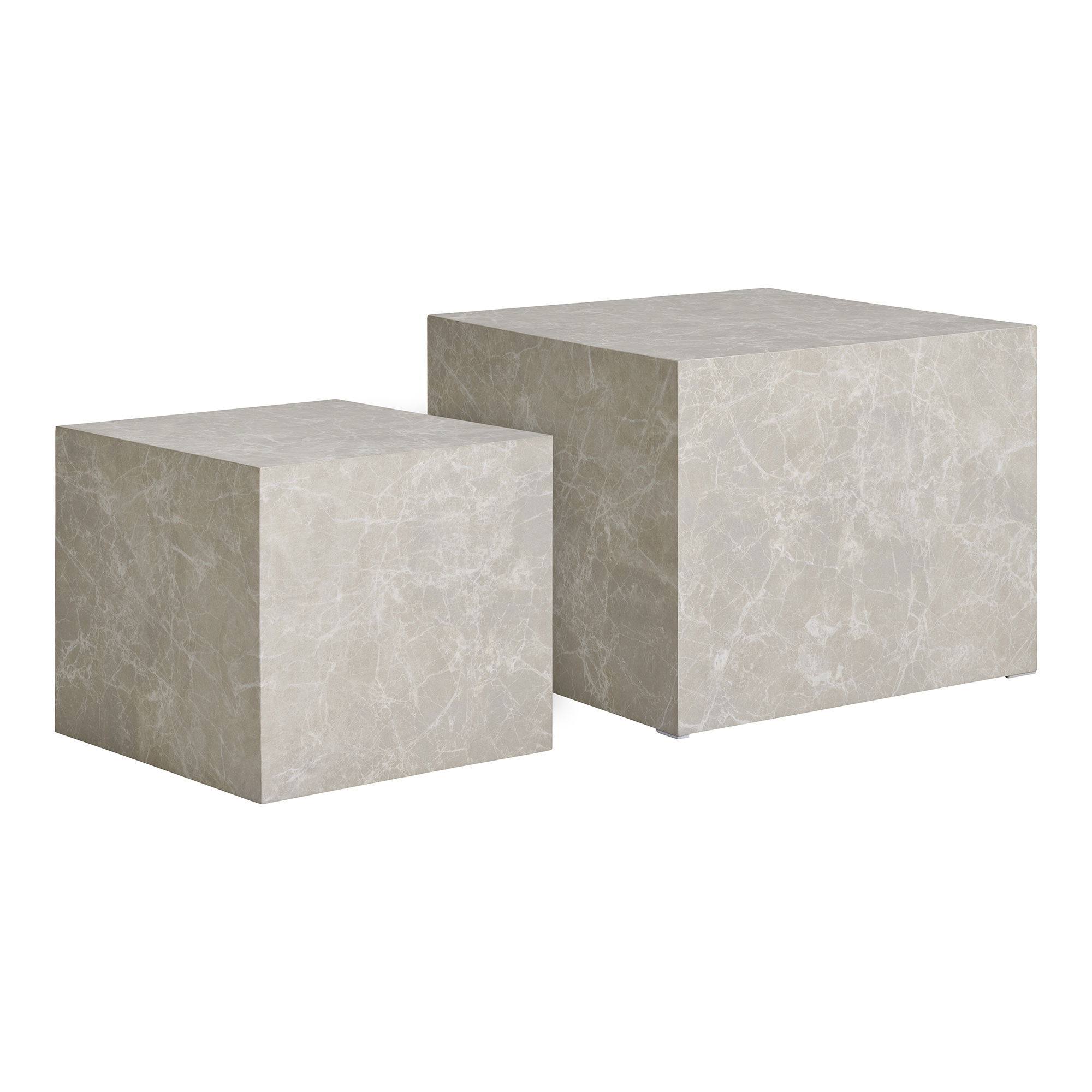 Stoliki kawowe PRAGUE (zestaw 2 sztuk: 42x42x37 - 50x50x42) - efekt marmuru, beżowy Stoliki kawowe PRAGUE (zestaw 2 sztuk: 42x42x37 - 50x50x42) - efekt marmuru, beżowy