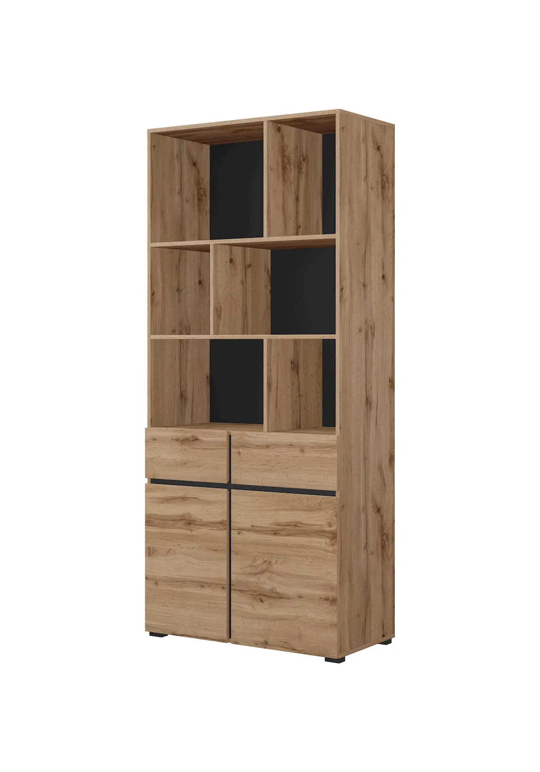 Regał 2-drzwiowy z 2 szufladami CROSS 85 cm dąb wotan-czarny