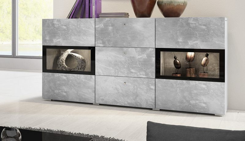 Komoda 2-drzwiowa szklana BAROS 132x70x39 jasny beton