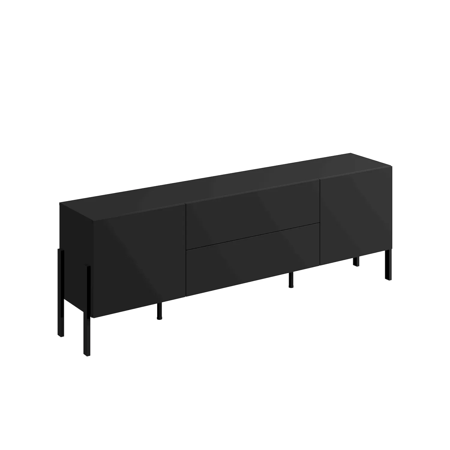 Szafka RTV 2-drzwiowa z 2 szufladami JUKON 200 cm czarny Onyx-metalowe nogi