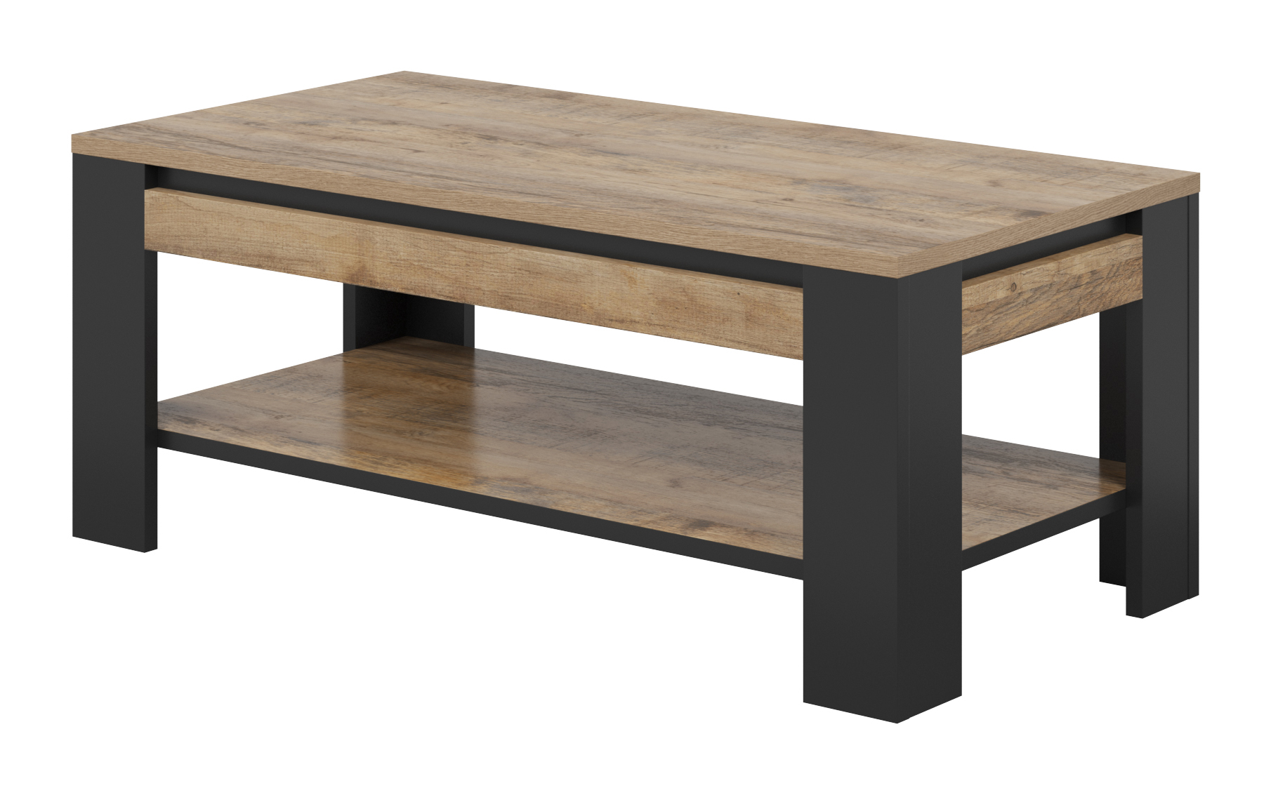 Stolik kawowy z półką TUDOR 60x120 - dąb samdal, czarny
