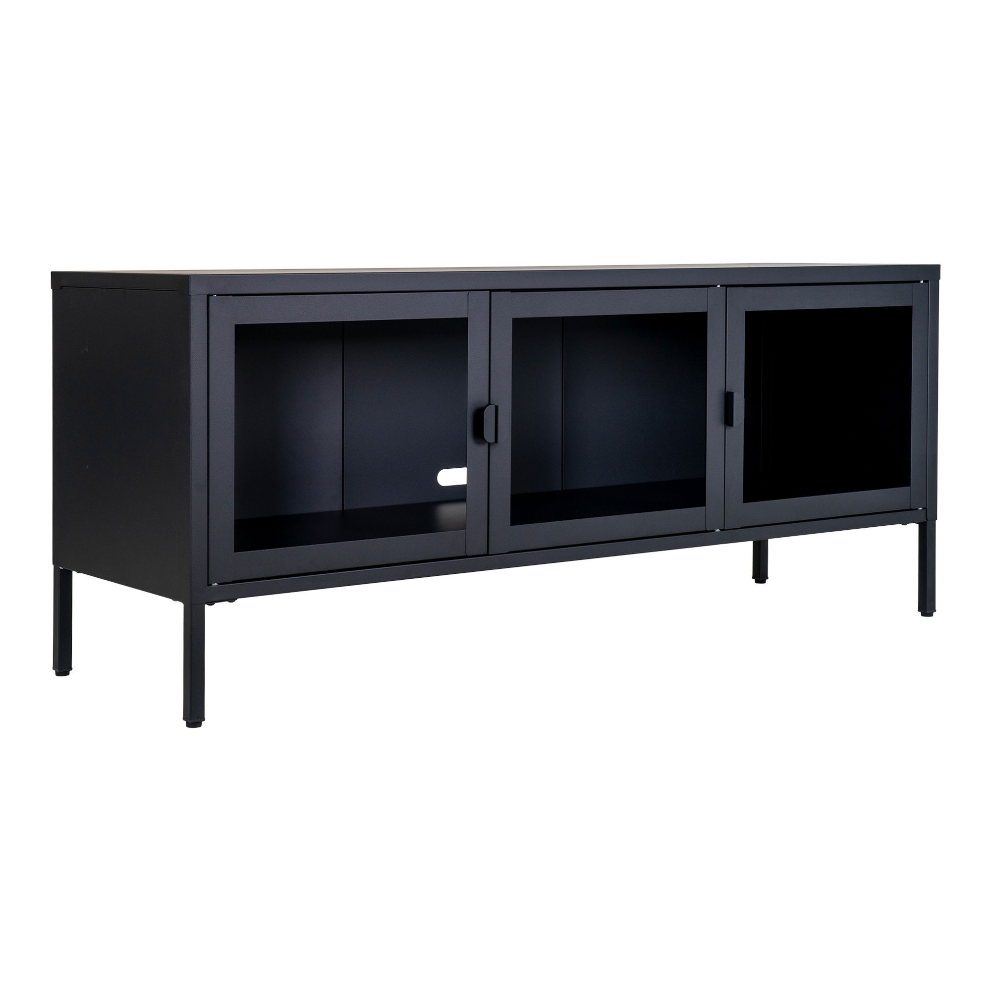 Szafka RTV 3 drzwiowa z przeszkleniem BRISBANE 130x40x55 cm - czarna Szafka RTV 3 drzwiowa z przeszkleniem BRISBANE 130x40x55 cm - czarna
