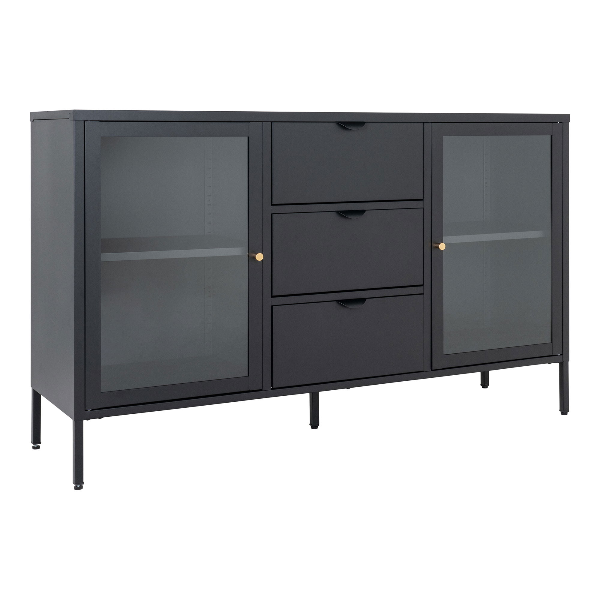 Komoda z witryną 2-drzwiowa z 3 szufladami DALBY przeszklone drzwi 140x85 - czarny Komoda z witryną 2-drzwiowa z 3 szufladami DALBY przeszklone drzwi 140x85 - czarny