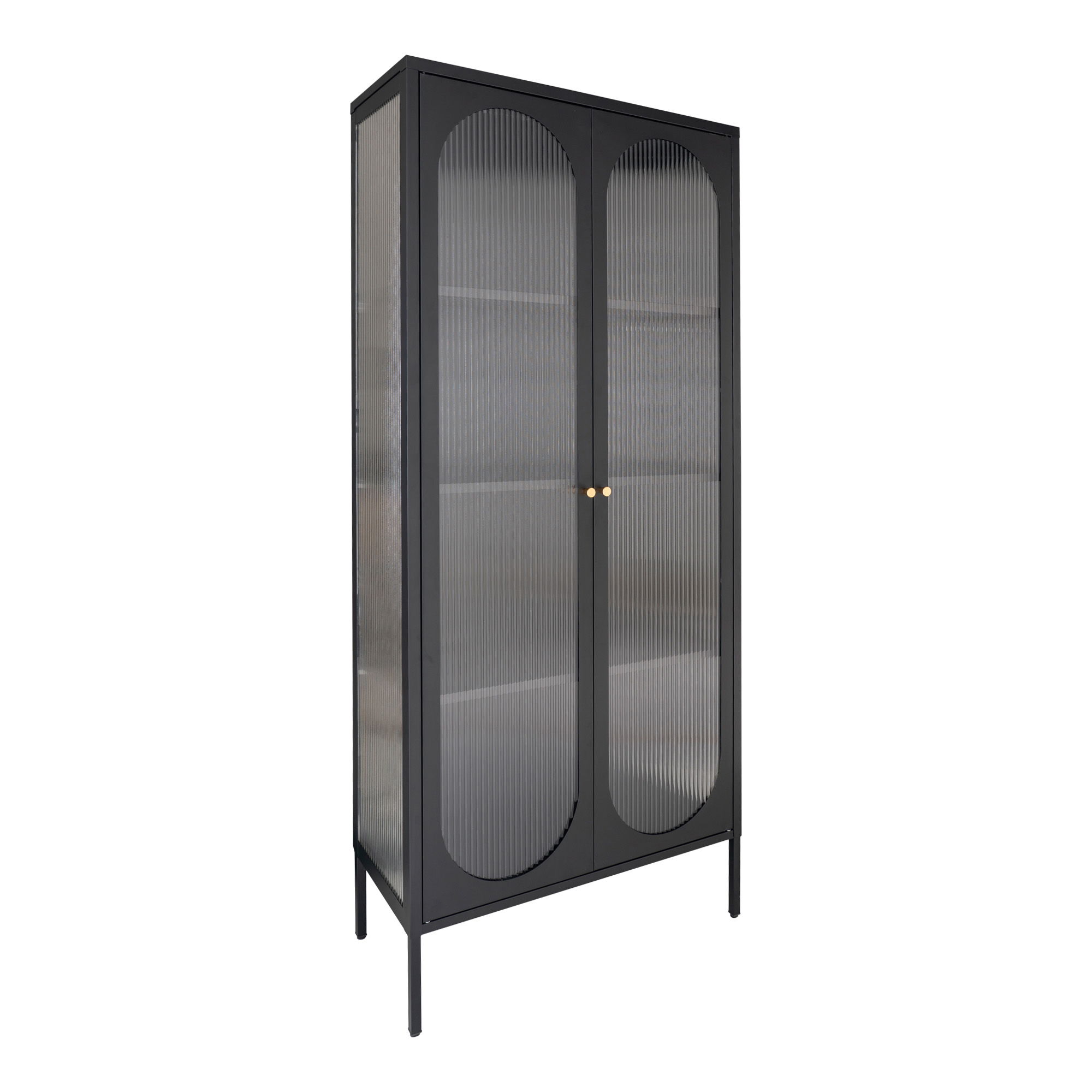 Witryna wysoka ADELAIDE 2-drzwiowa, falowane szkło 80x35x180 cm - czarna