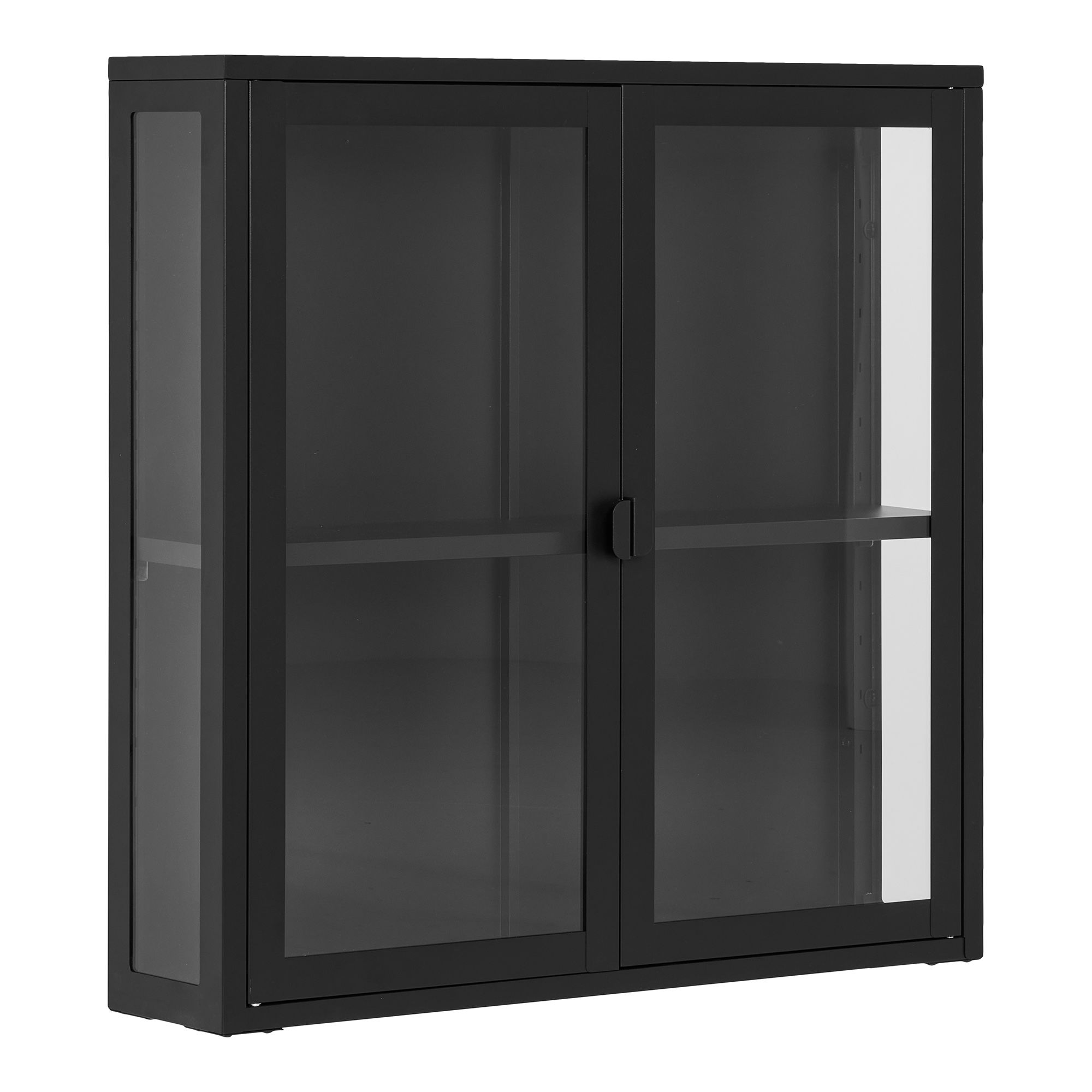 Witryna wisząca 2-drzwiowa BRISBANE przeszklone boki 80x18x80 cm - czarna
