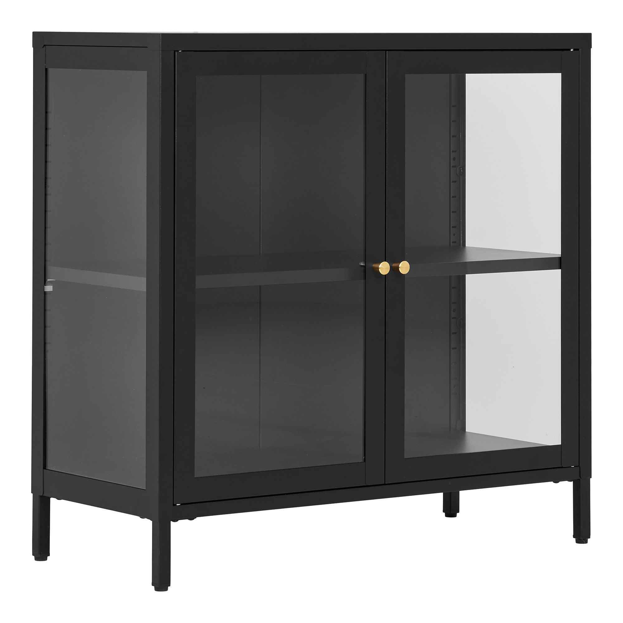 Witryna niska 2-drzwiowa DALBY przeszklone boki 80x35x80 cm - czarna Witryna niska 2-drzwiowa DALBY przeszklone boki 80x35x80 cm - czarna