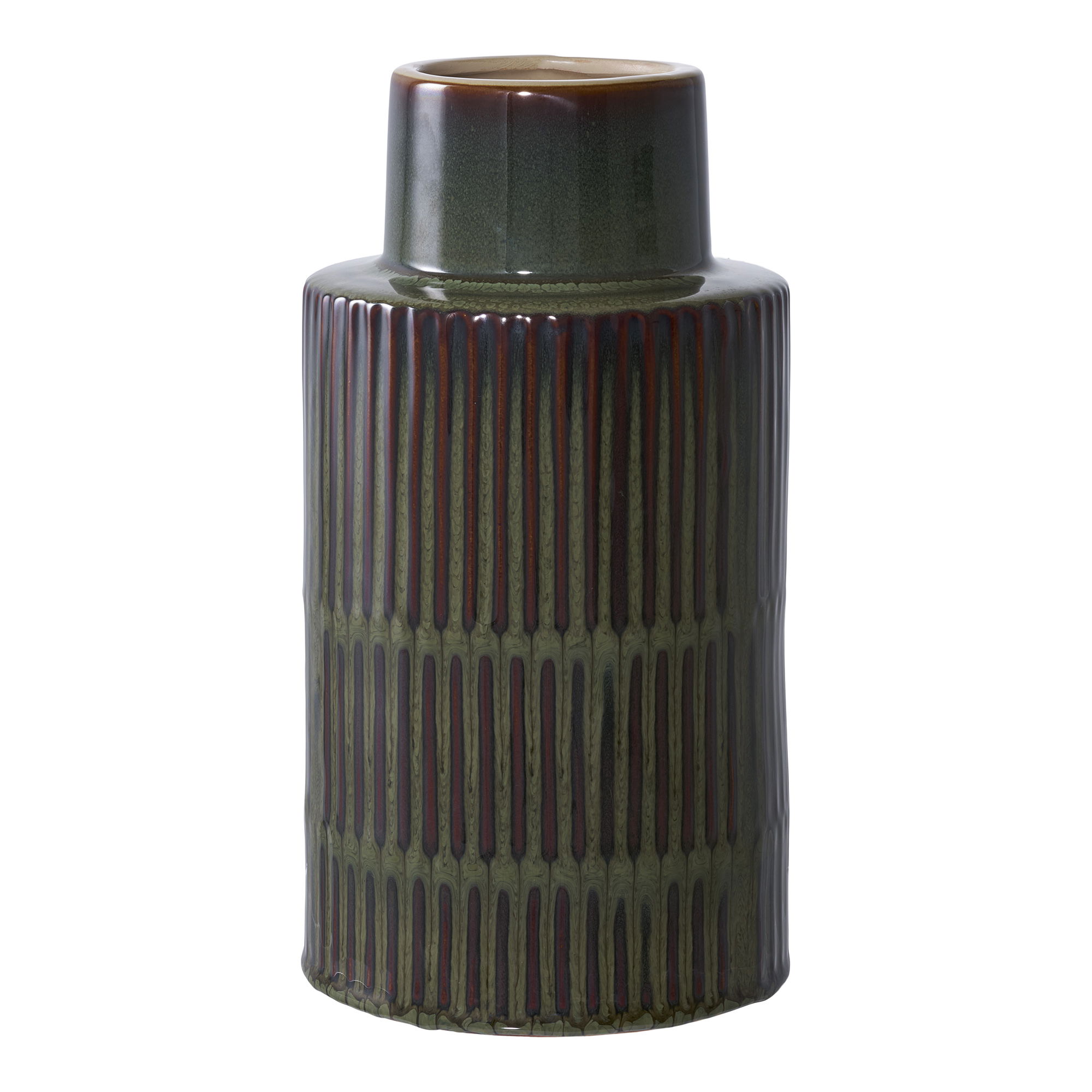 Wazon ceramiczny VASE fi16x30 cm zielony brązowy