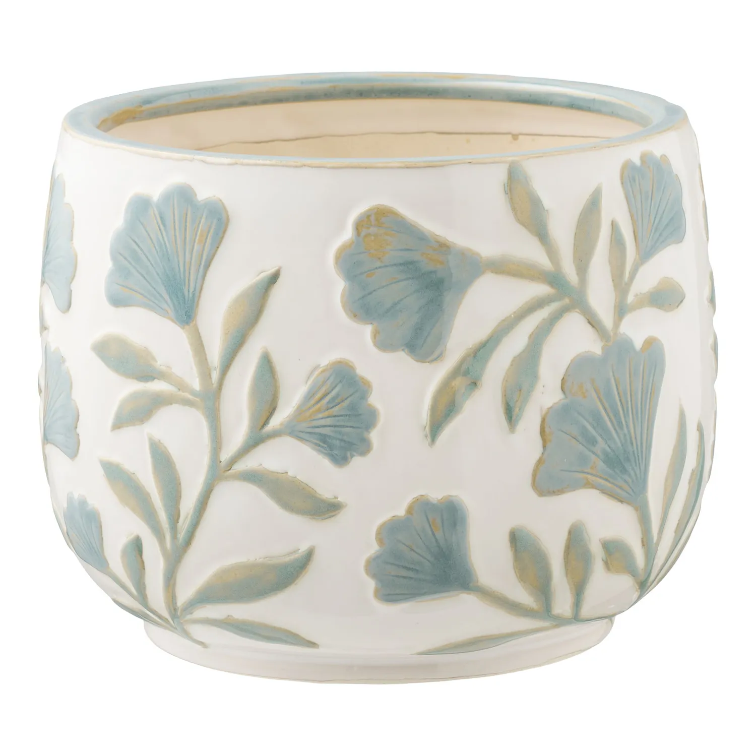 Doniczka ceramiczna ręcznie wykonana 22,5x17,5 biało-niebieska