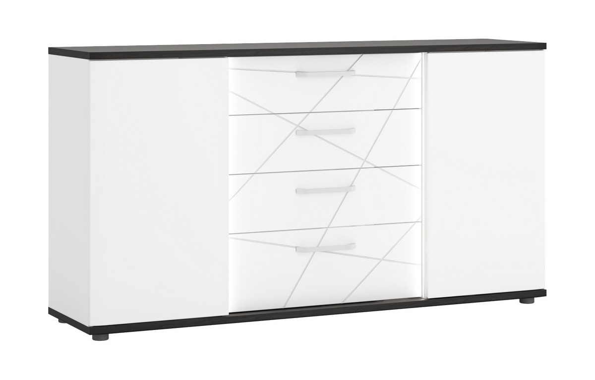 VENEZIA VENK01 KOMODA 2D4S BIAŁA ALPEJSKA/DĄB VICENZA CZARNY/MDF BIAŁY POŁYSK Wójcik VENEZIA VENK01 KOMODA 2D4S BIAŁA ALPEJSKA/DĄB VICENZA CZARNY/MDF BIAŁY POŁYSK Wójcik