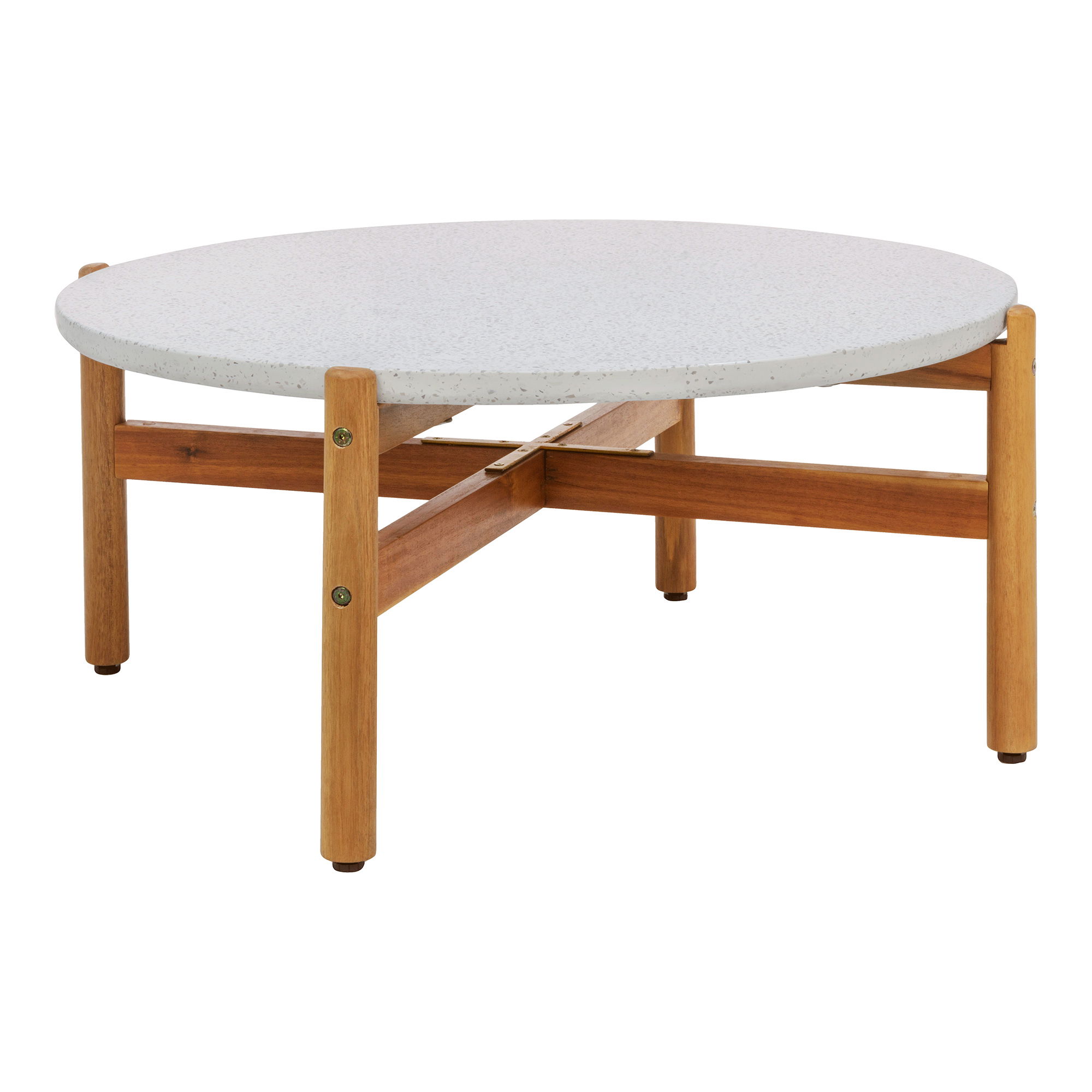 Stolik kawowy okrągły TERRACINA lastryko, akacja FI 85 cm - biały, naturalny Stolik kawowy okrągły TERRACINA lastryko, akacja FI 85 cm - biały, naturalny
