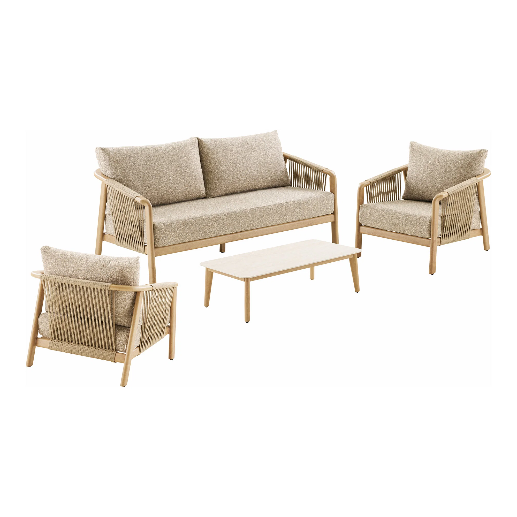 Zestaw ogrodowy wypoczynkowy FARGO z poduszkami sofa + 2 fotele + stolik naturalny taupe