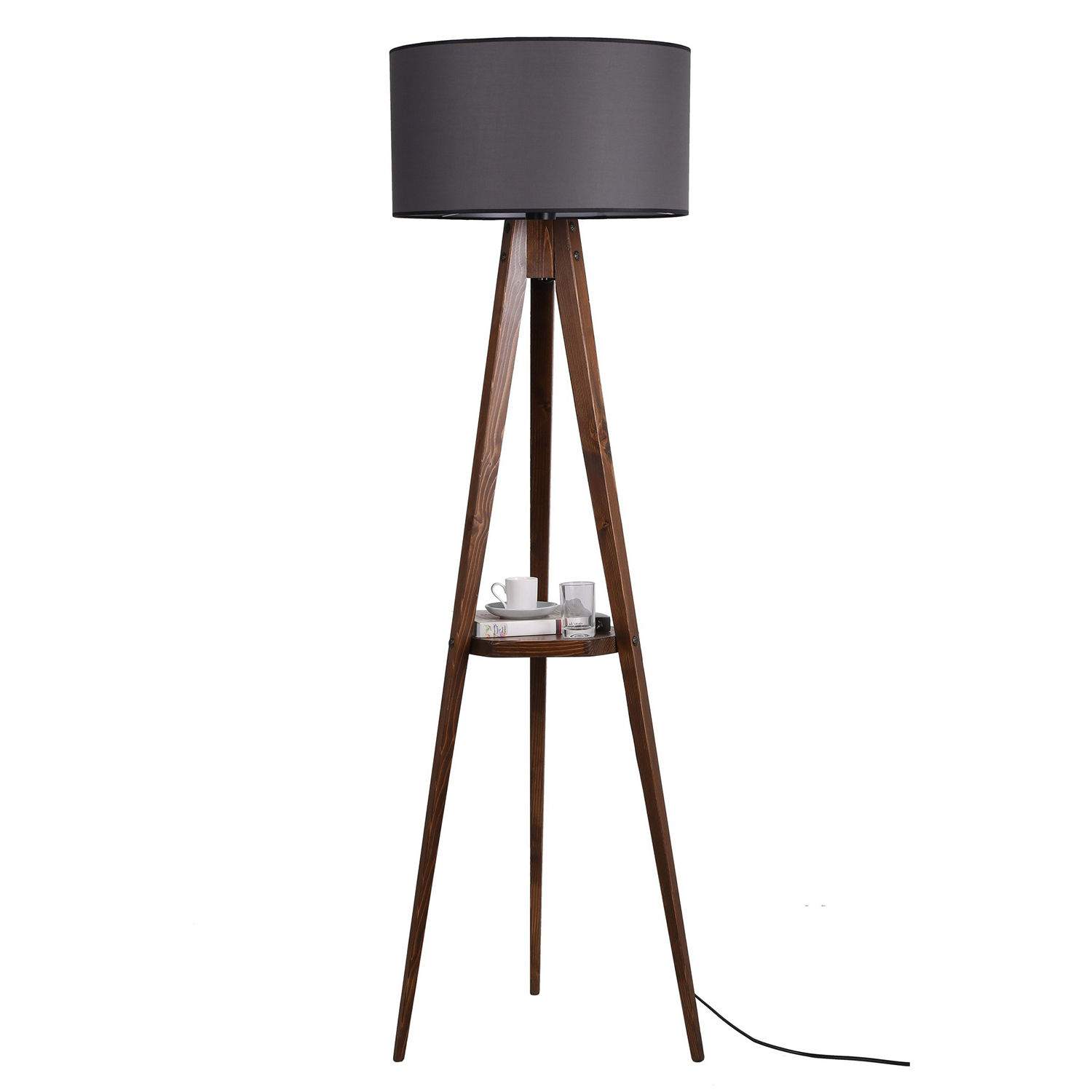 Lampa podłogowa CYLINDER 176cm ciemnoszara kolor podstawy orzech Lampa podłogowa CYLINDER 176cm ciemnoszara kolor podstawy orzech