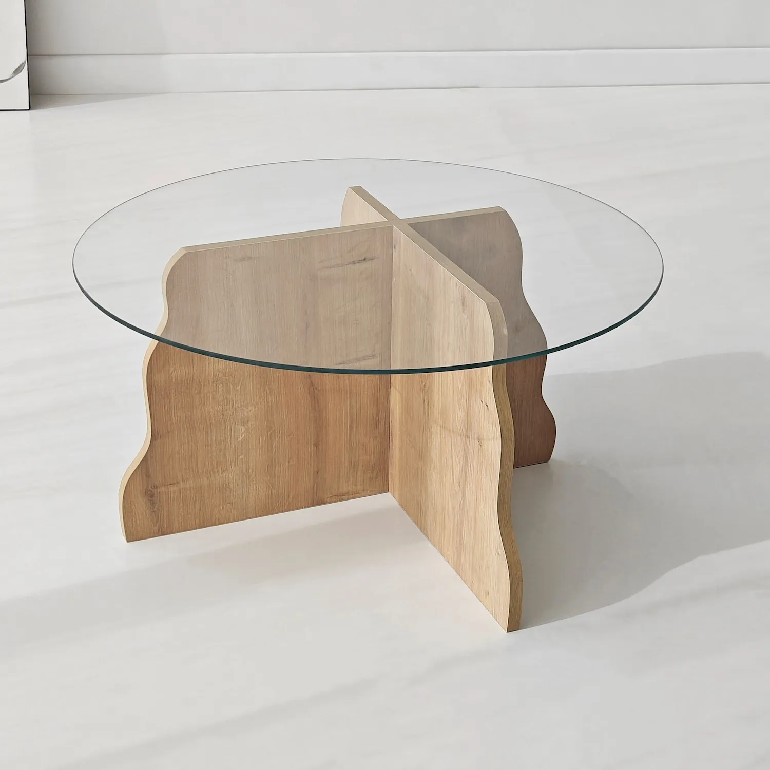 Stolik kawowy okrągły BUTTERFLY 75 cm dąb szafirowy transparentny