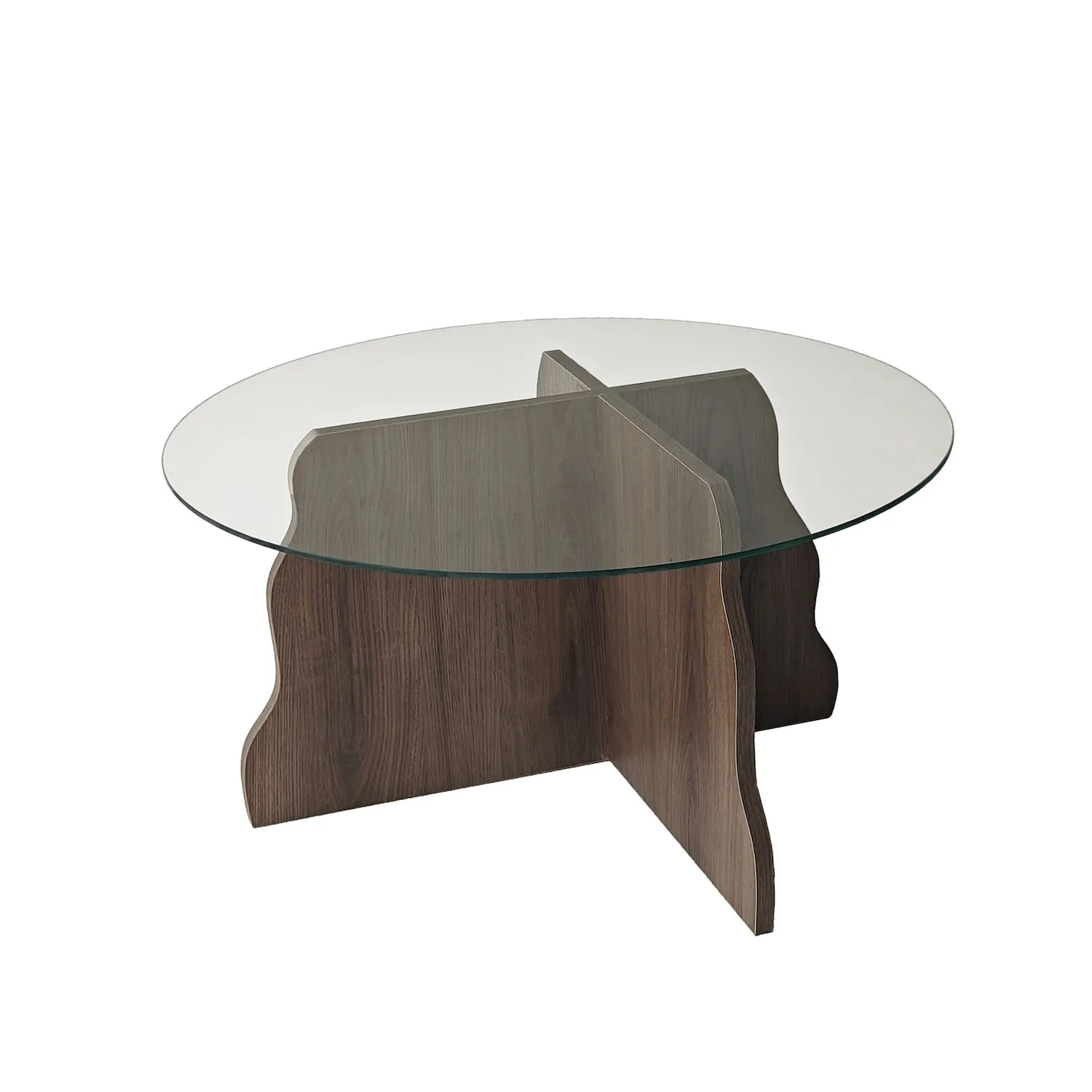 Stolik kawowy okrągły BUTTERFLY 75 cm orzech transparentny
