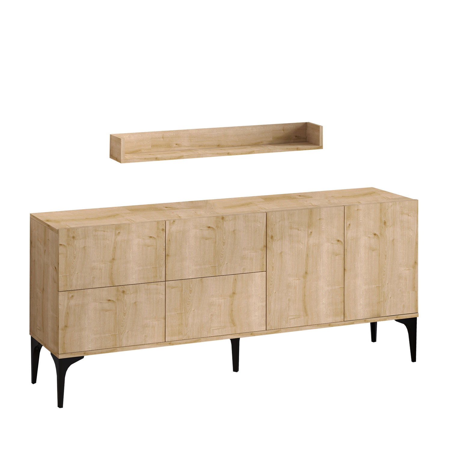 Komoda drewniana 6-drzwiowa w zestawie z półką LAIKA 180 cm dąb sapphire