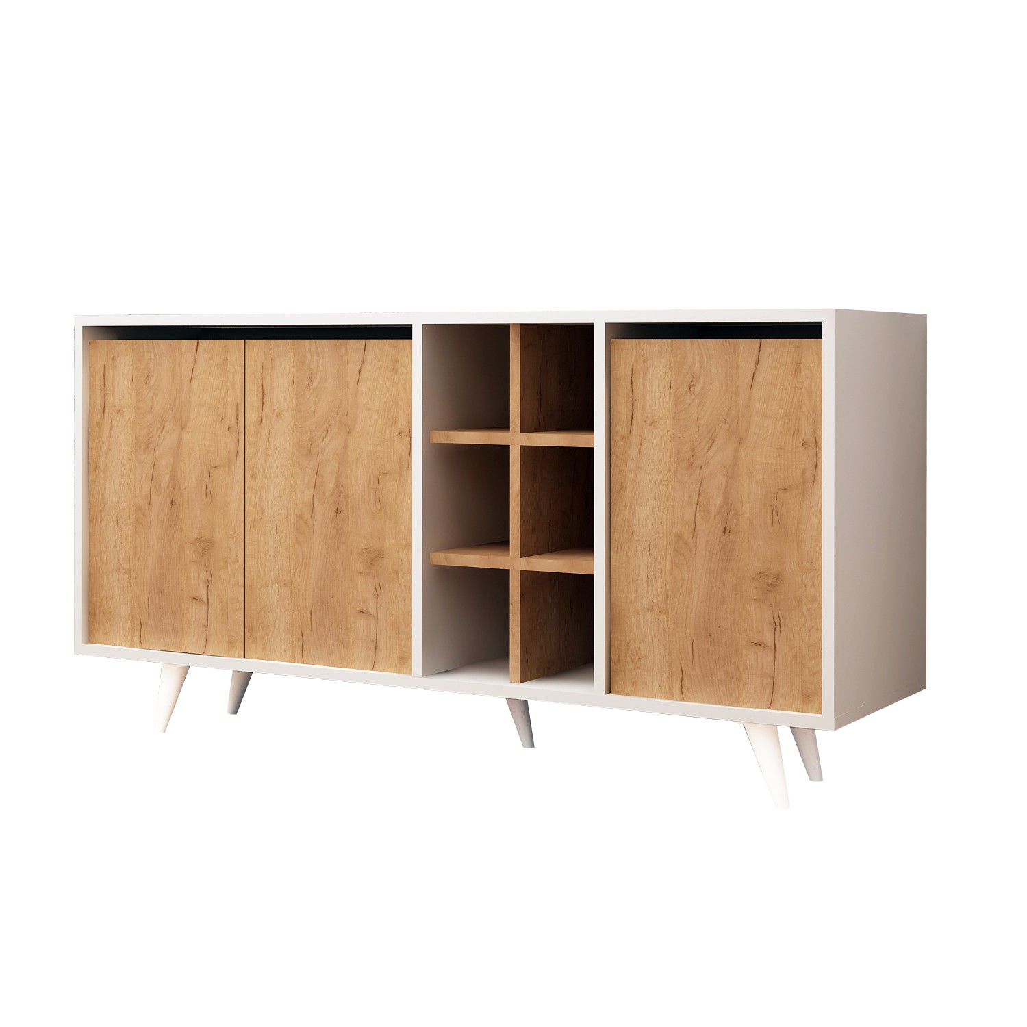 Komoda 3-drzwiowa z wnęką PRAVA 140x40 cm dąb naturalny biały Komoda 3-drzwiowa z wnęką PRAVA 140x40 cm dąb naturalny biały
