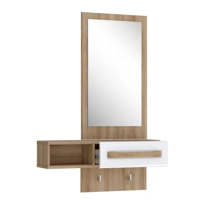 Panel ścienny z lustrem i szufladą ATTENTION 136 cm Dąb Riviera biały