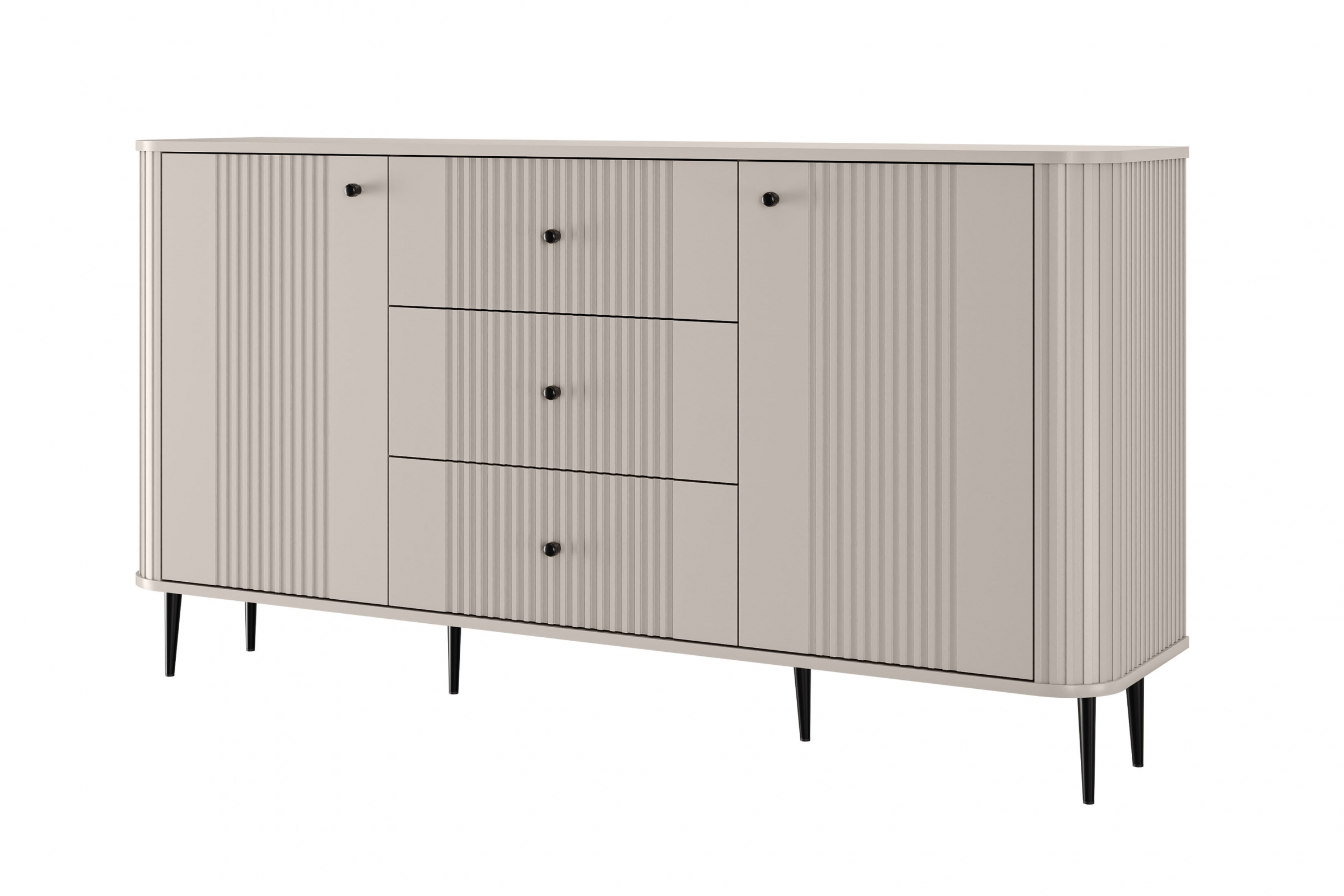 Komoda 2-drzwiowa z 3 szufladami VESPER 160 ryflowany front cashmere czarne nogi Komoda 2-drzwiowa z 3 szufladami VESPER 160 ryflowany front cashmere czarne nogi