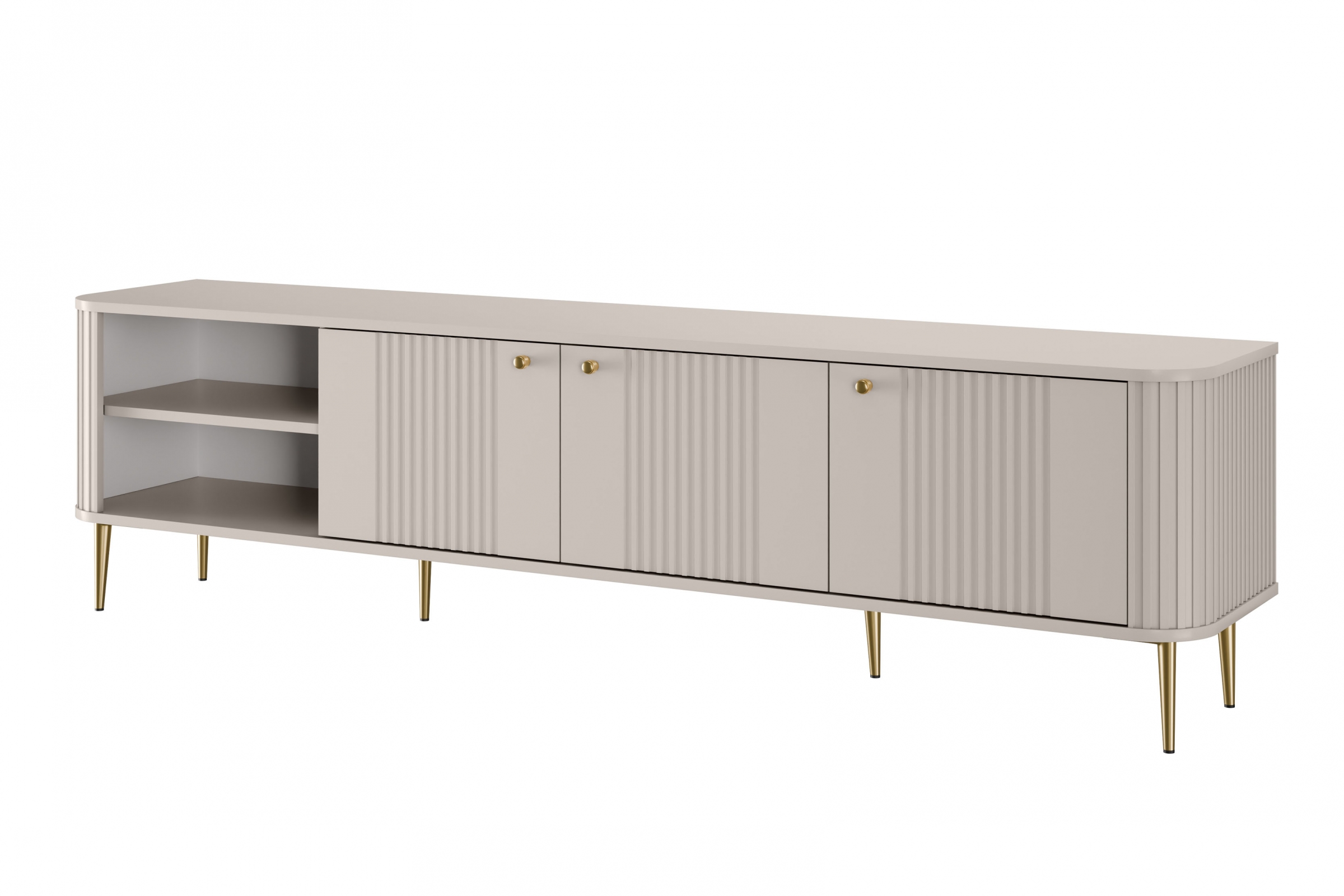 Szafka RTV 3-drzwiowa VESPER RTV 187 ryflowany front cashmere złote nogi Szafka RTV 3-drzwiowa VESPER RTV 187 ryflowany front cashmere złote nogi