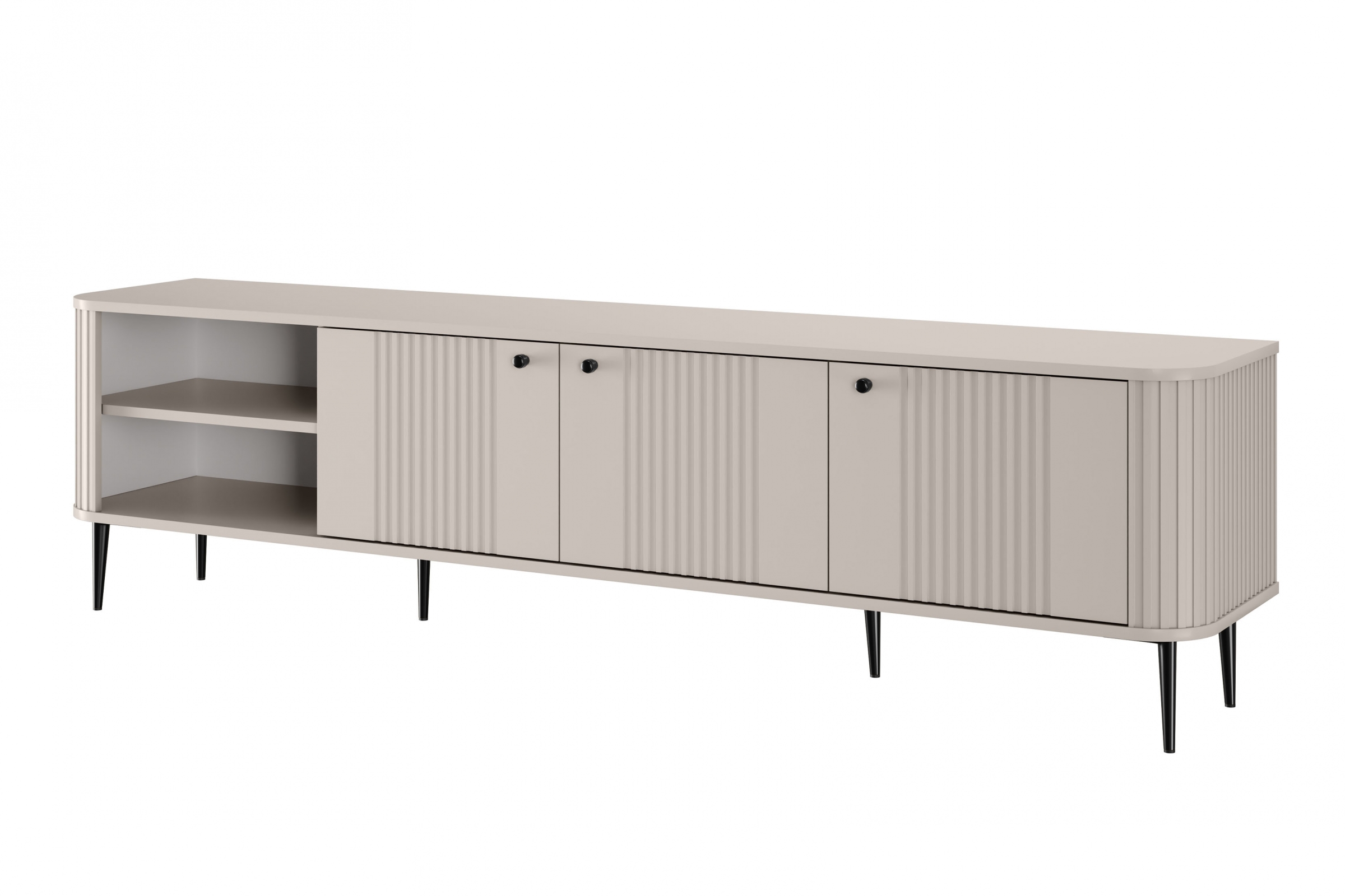 Szafka RTV 3-drzwiowa VESPER RTV 187 ryflowany front cashmere czarne nogi