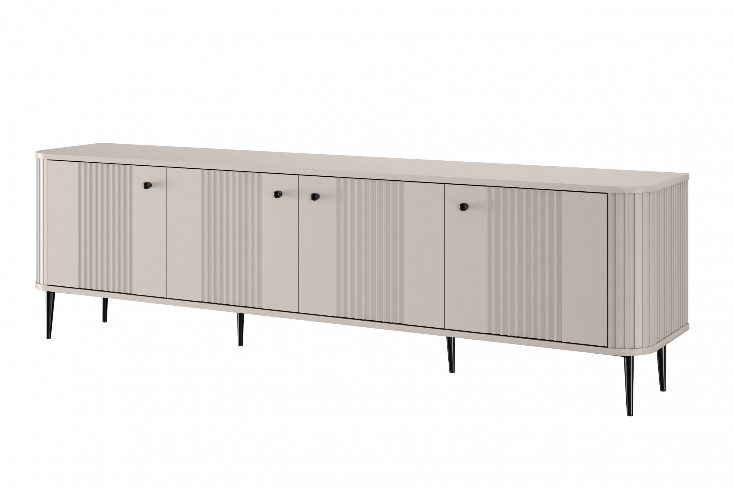 Szafka RTV 4-drzwiowa VESPER RTV 187 ryflowany front cashmere czarne nogi