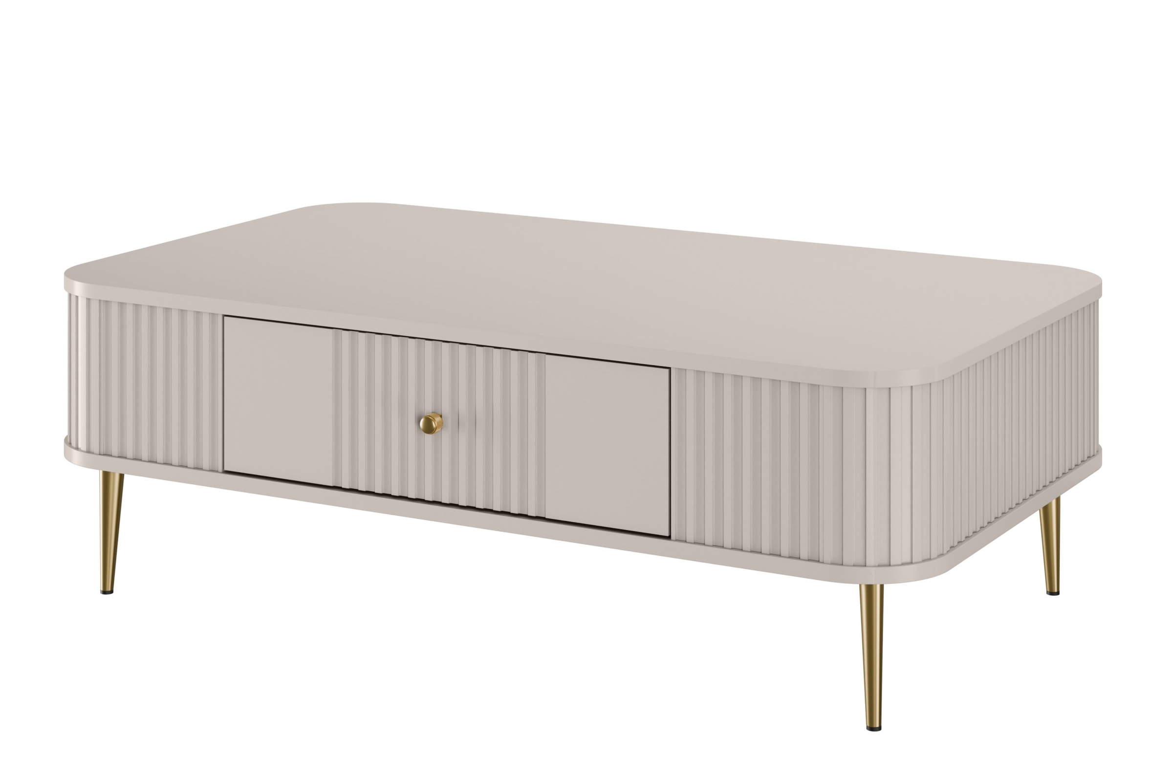Stolik kawowy z szufladą VESPER 103 ryflowany front cashmere złote nogi Stolik kawowy z szufladą VESPER 103 ryflowany front cashmere złote nogi