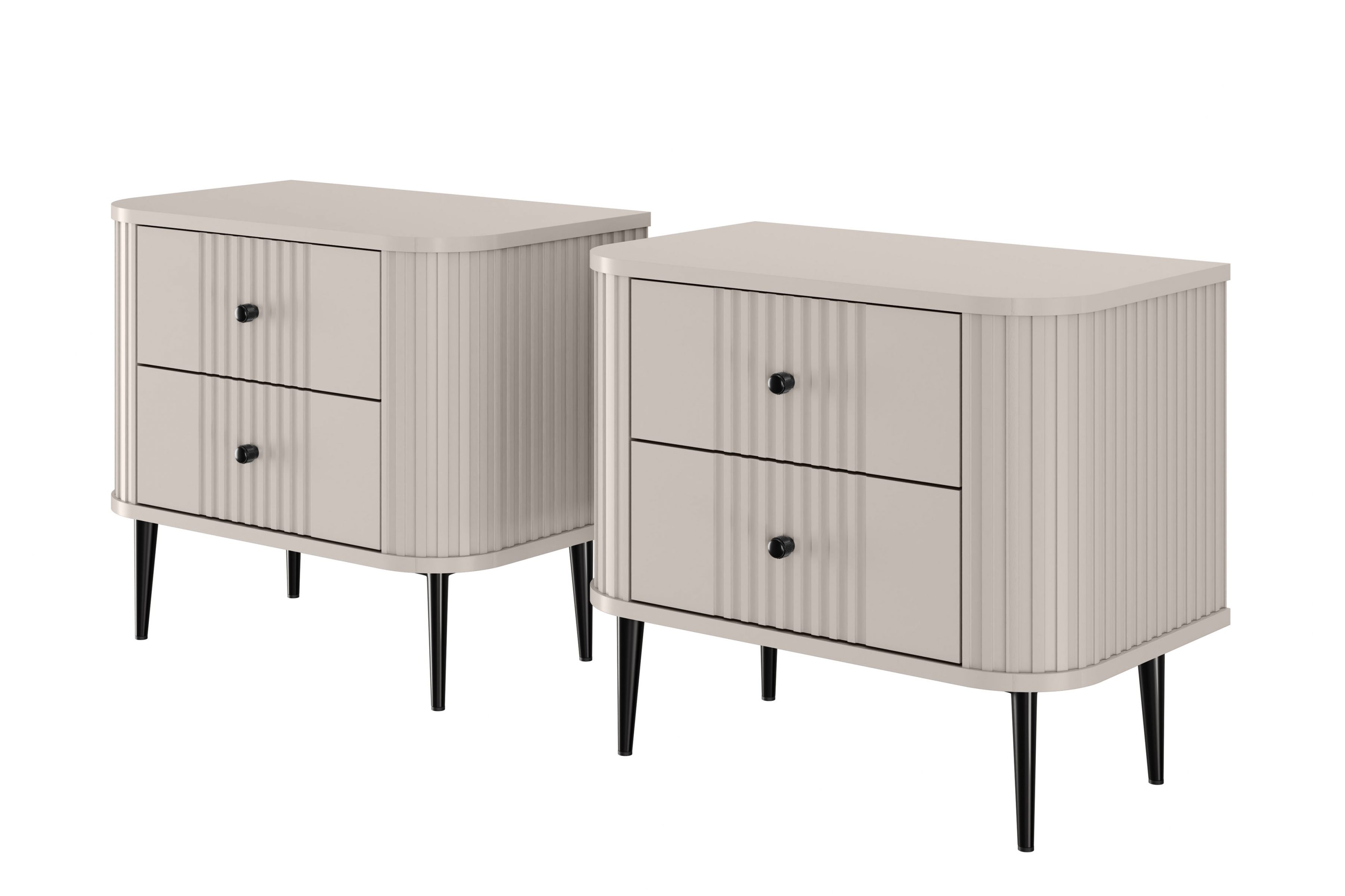 Szafka nocna z 2 szufladami VESPER 56 zestaw 2 sztuk ryflowany front cashmere czarne nogi