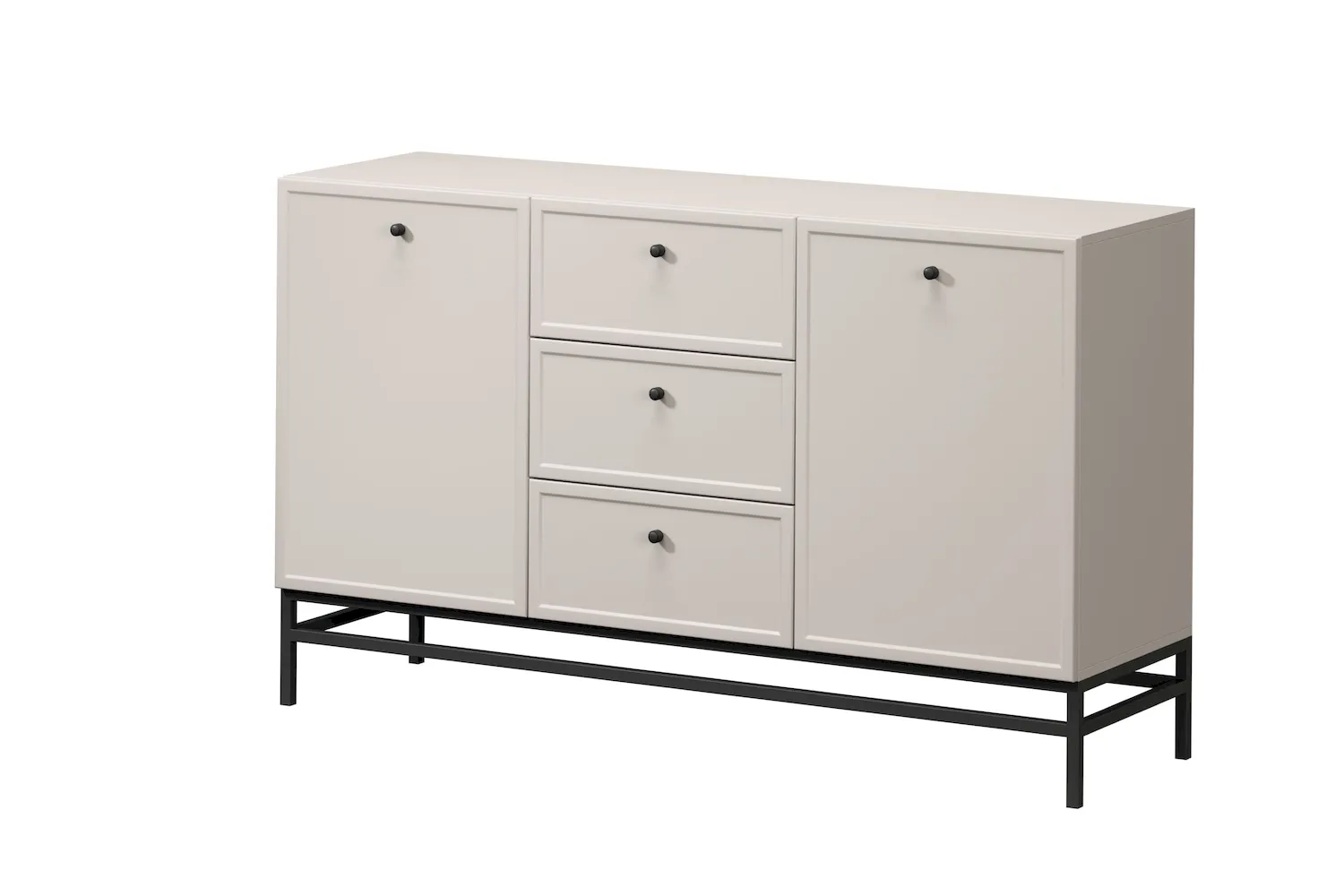 Komoda 2-drzwiowa z 3 szufladami LORINI 150 - cashmere gałka czarna stelaż czarny