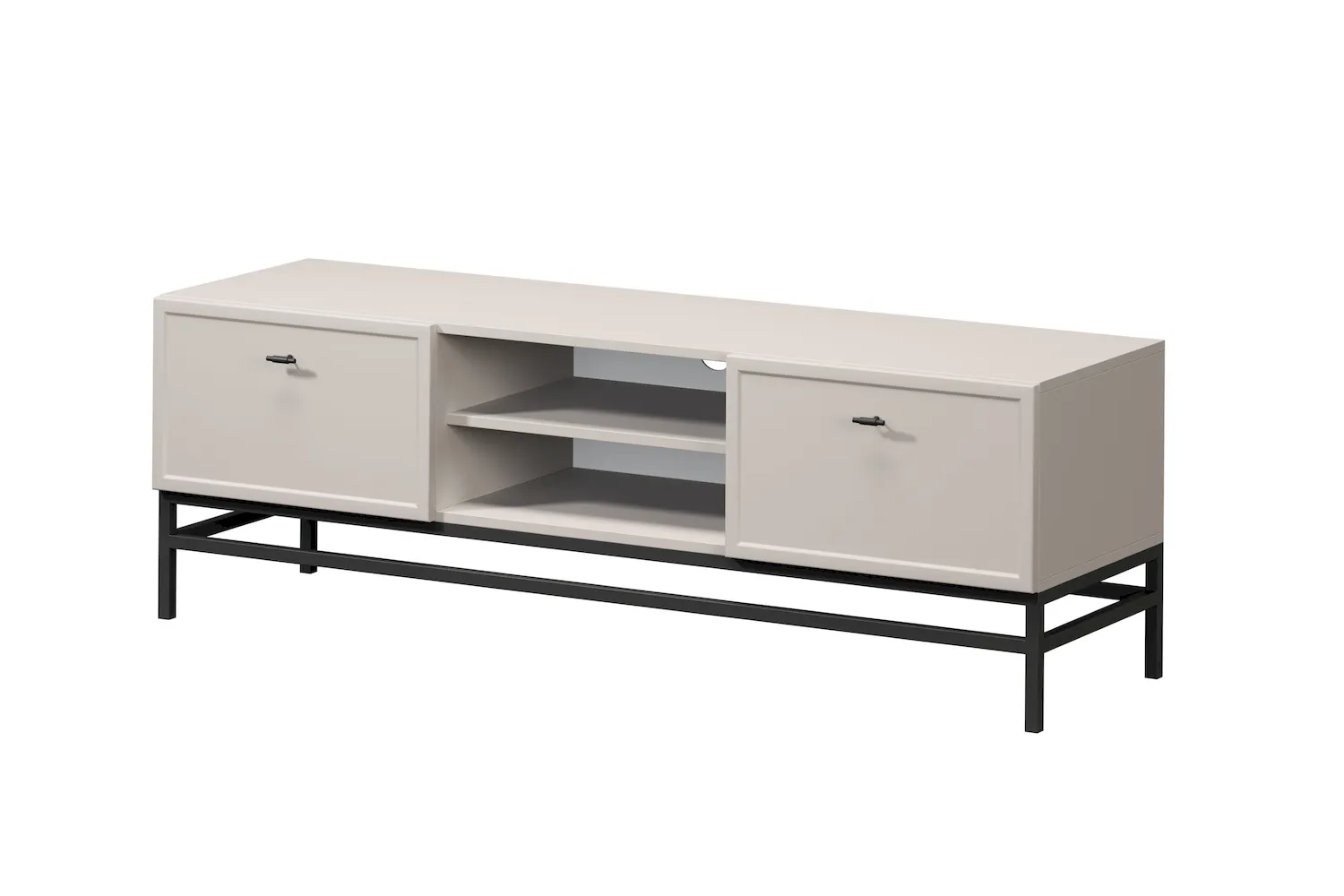 Szafka RTV z 2 szufladami LORINI 150 - cashmere uchwyt T-bar czarny stelaż czarny