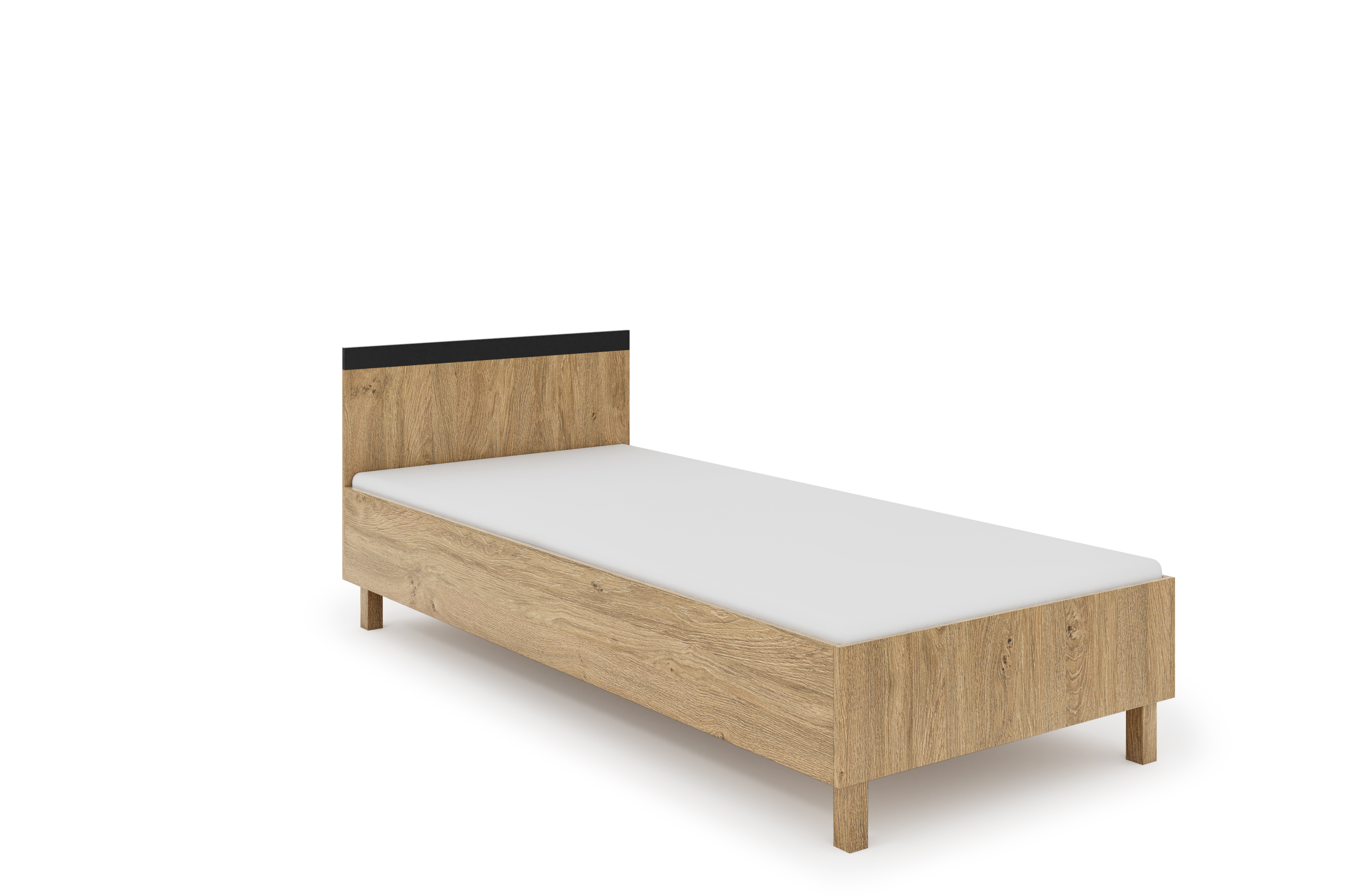 Łóżko z zagłówkiem MODERN 90x200 czarne/dąb kamienny