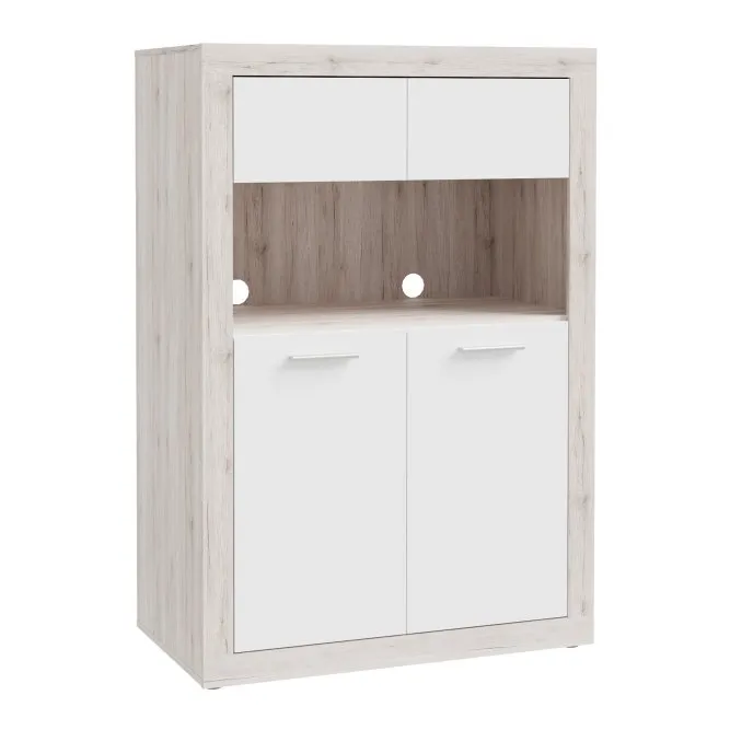 Komoda wysoka 4-drzwiowa z wnęką BACCIO 93 cm dąb piaskowy biały