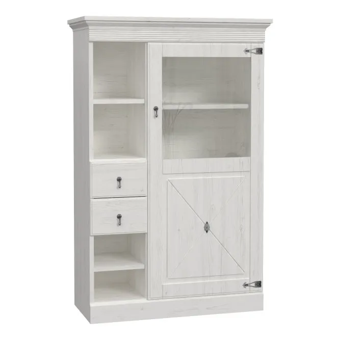 Witryna niska 2-drzwiowa ENCANTO P W158 SZ102 cm Sosna Biała patynowe srebro
