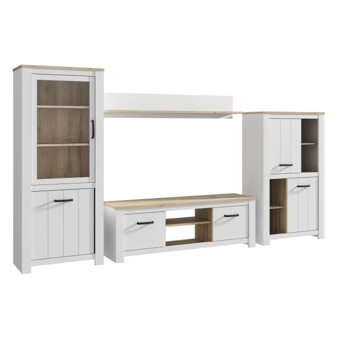 Meblościanka ELARA 344 cm Biały / Dąb Bianco