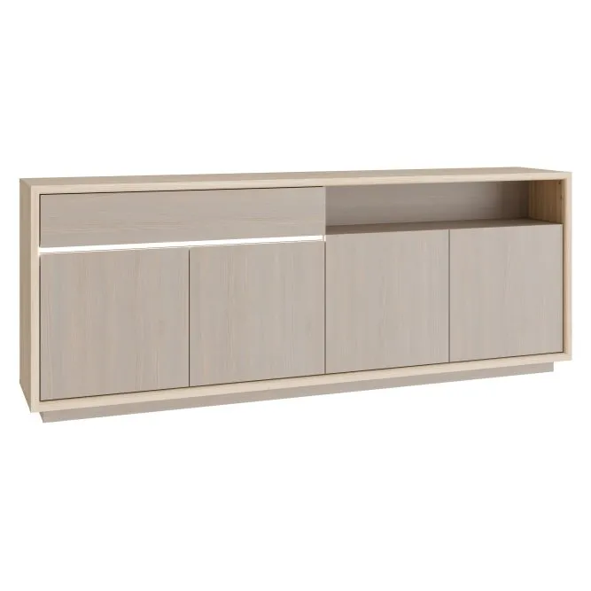 Komoda 4-drzwiowa FICAR z 1 szufladą LED 225 cm Dąb Riva Sosna Imbiah