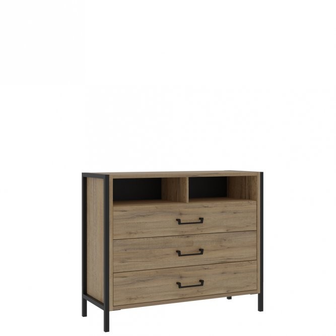 Komoda z 3 szufladami ORIENTAL TREE dąb Bartex, czarny Komoda z 3 szufladami ORIENTAL TREE dąb Bartex, czarny