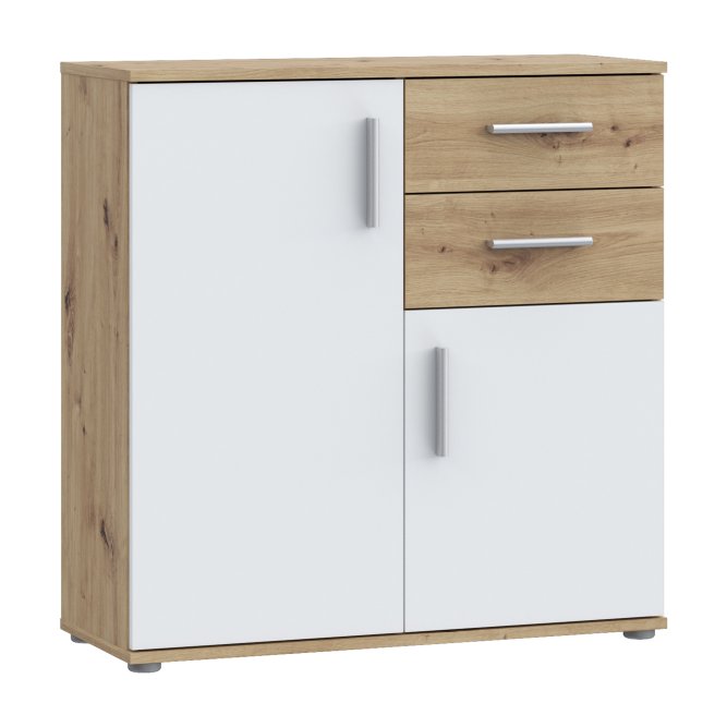 Komoda 2-drzwiowa NET106 z 2 szufladami 80 cm Dąb Artisan biały