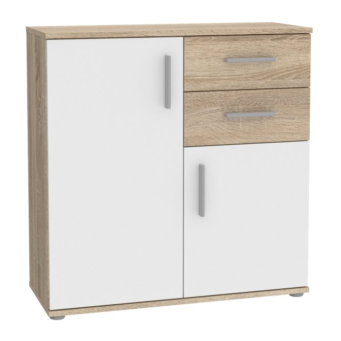 Komoda 2-drzwiowa NET106 z 2 szufladami 80 cm Dąb Sonoma biały