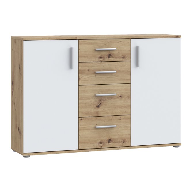 Komoda 2-drzwiowa NET106 z 4 szufladami 120 cm Dąb Artisan biały