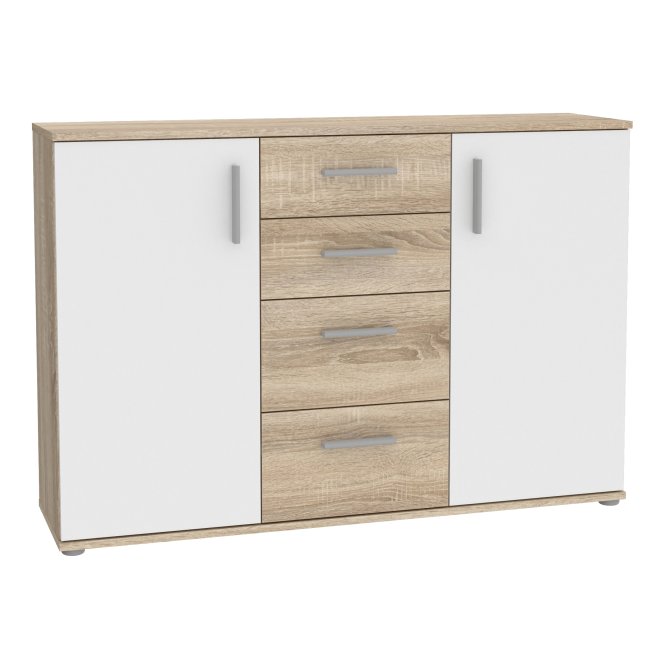 Komoda 2-drzwiowa NET106 z 4 szufladami 120 cm Dąb Sonoma biały