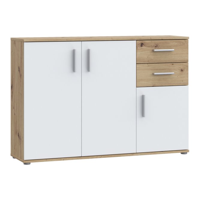 Komoda 3-drzwiowa NET106 z 2 szufladami 120 cm biały Dąb Artisan