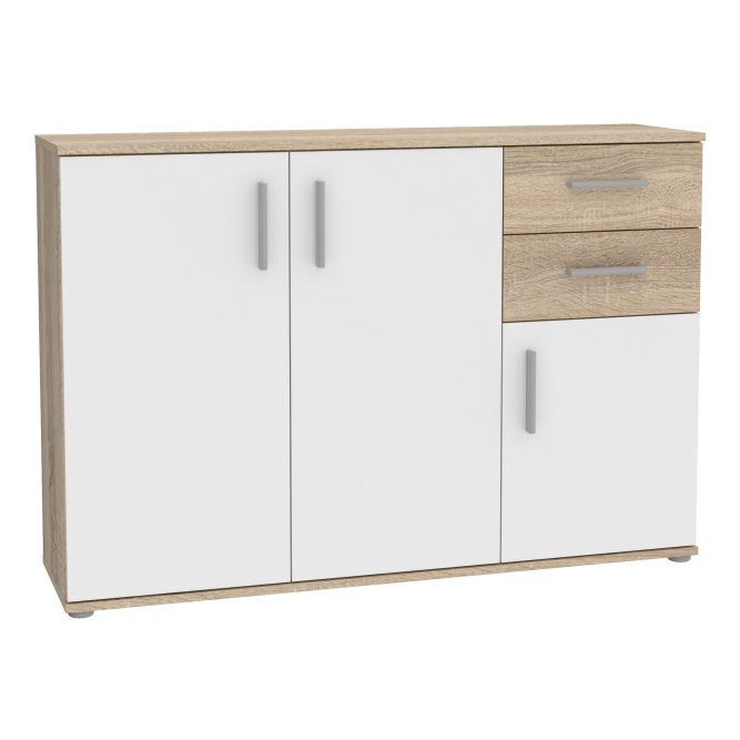 Komoda 3-drzwiowa NET106 z 2 szufladami 120 cm Dąb Sonoma biały