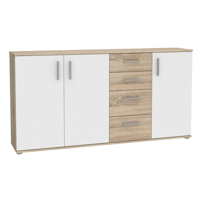 Komoda 3-drzwiowa NET106 z 4 szufladami 160 cm Dąb Sonoma biały Komoda 3-drzwiowa NET106 z 4 szufladami 160 cm Dąb Sonoma biały