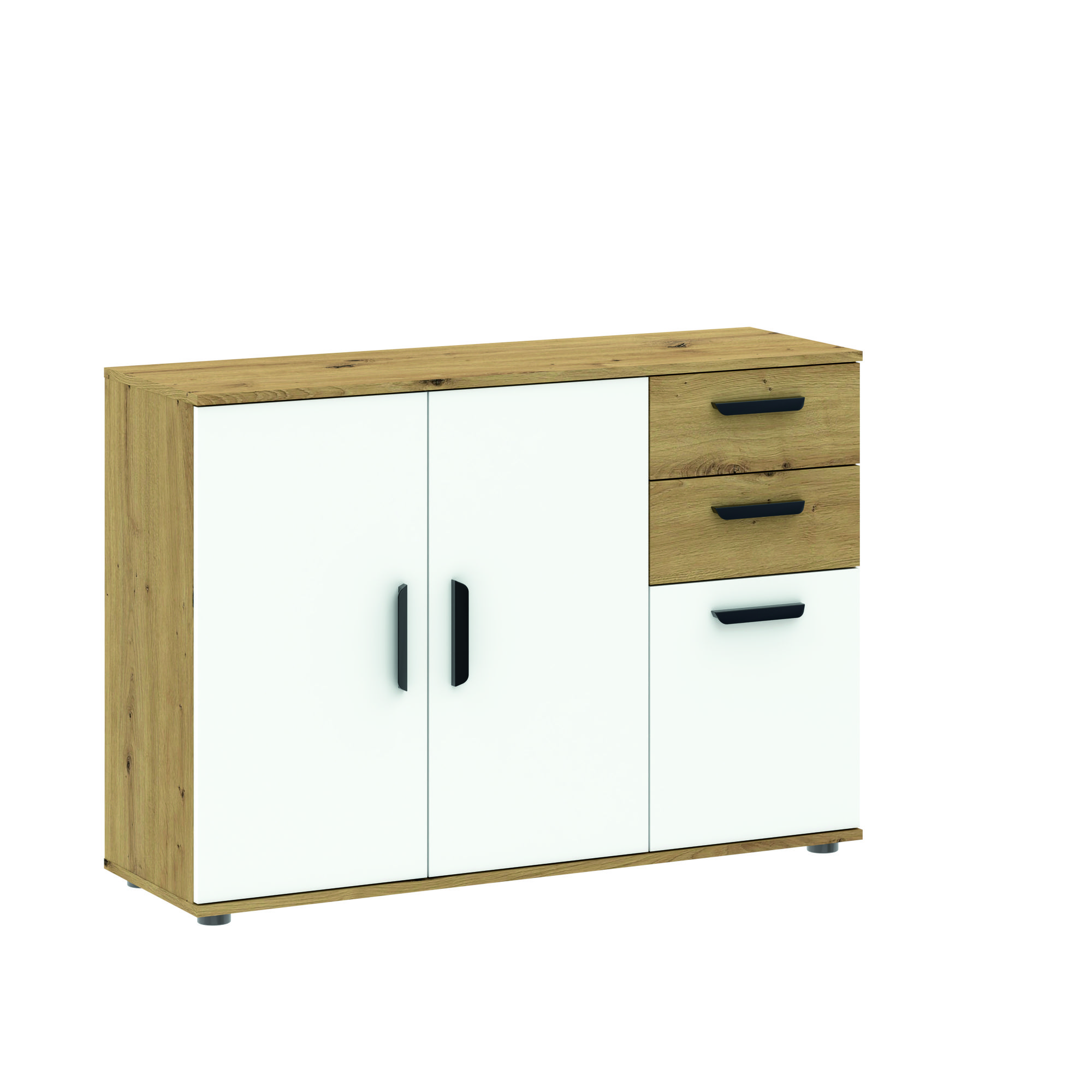 Komoda 3-drzwiowa z 3 szufladami BASIC TWO dąb artisan biały