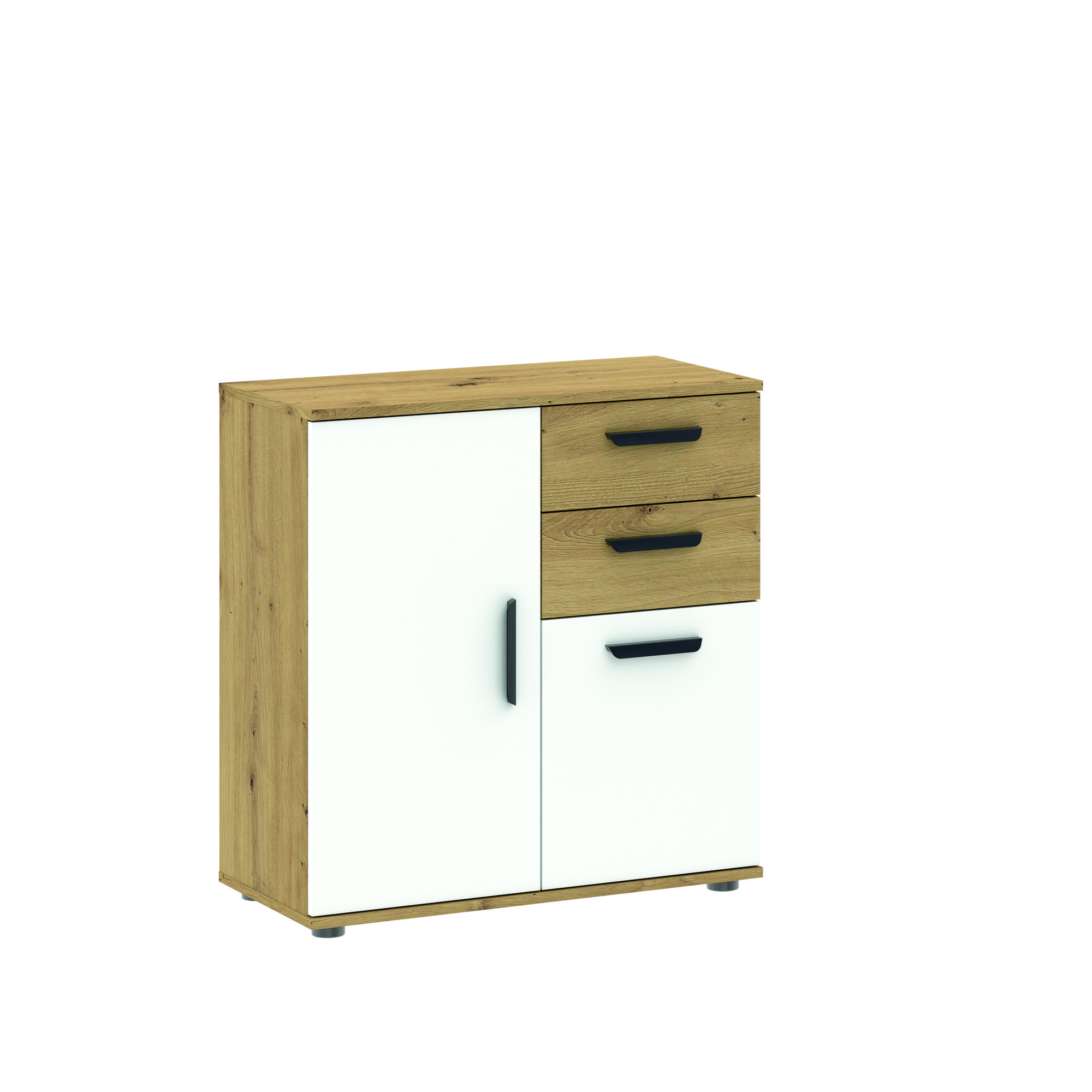 Komoda 2-drzwiowa z 2 szufladami BASIC TWO dąb artisan biały Komoda 2-drzwiowa z 2 szufladami BASIC TWO dąb artisan biały