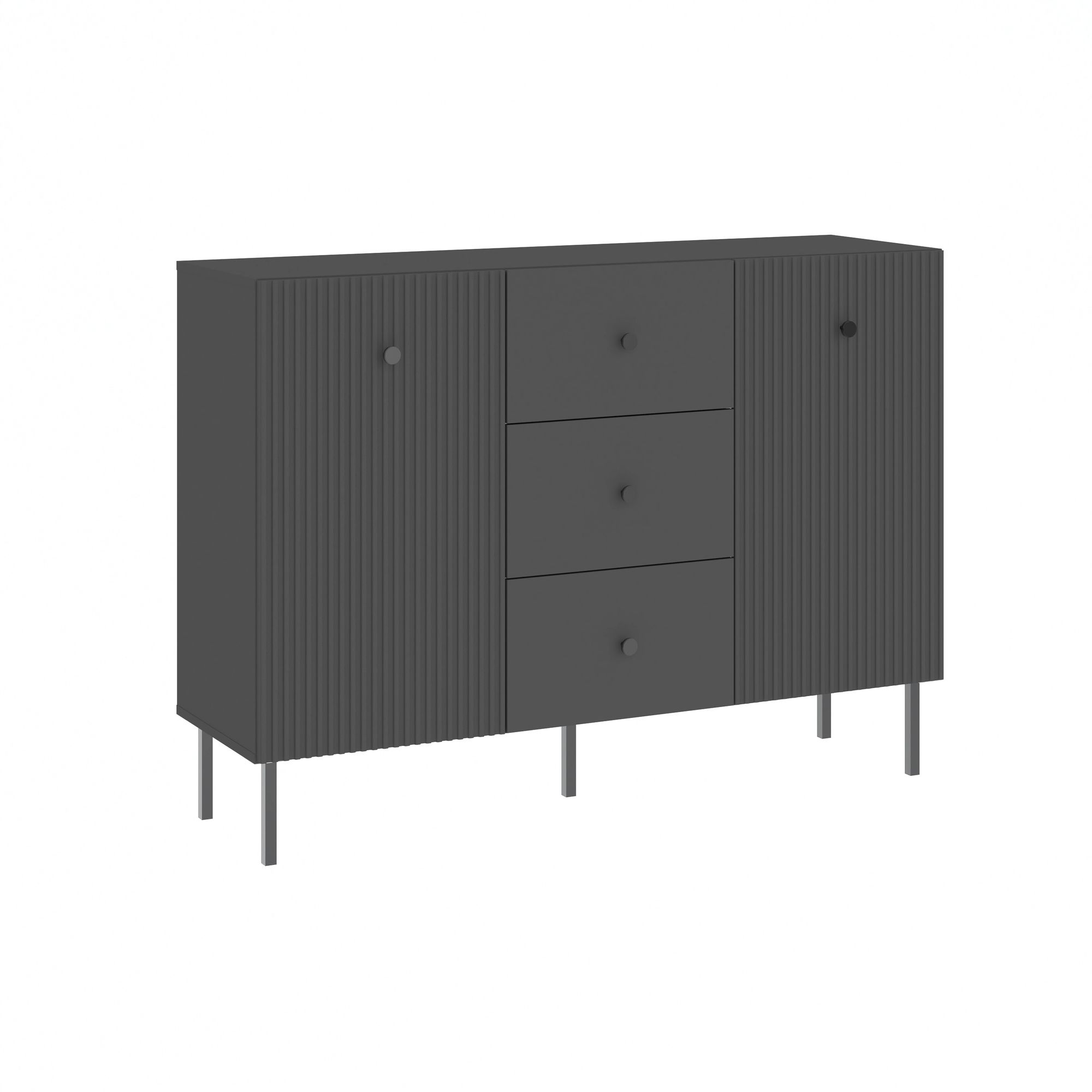 Komoda 2-drzwiowa z 3 szufladami VIENA ryflowany front antracyt
