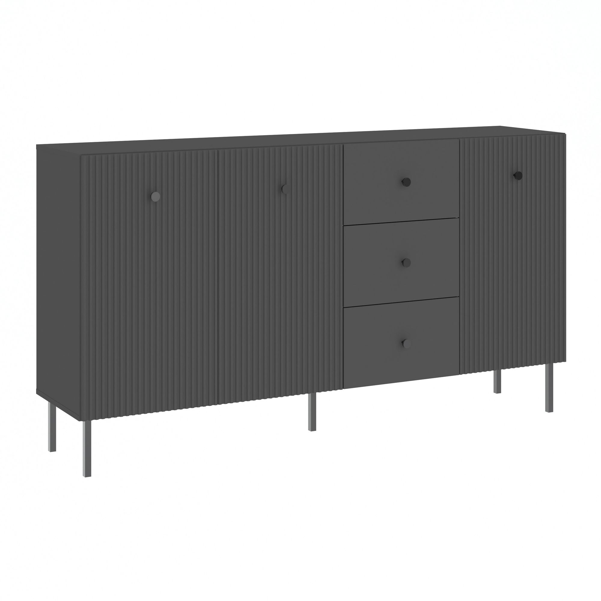 Komoda 3-drzwiowa z 3 szufladami VIENA ryflowany front antracyt