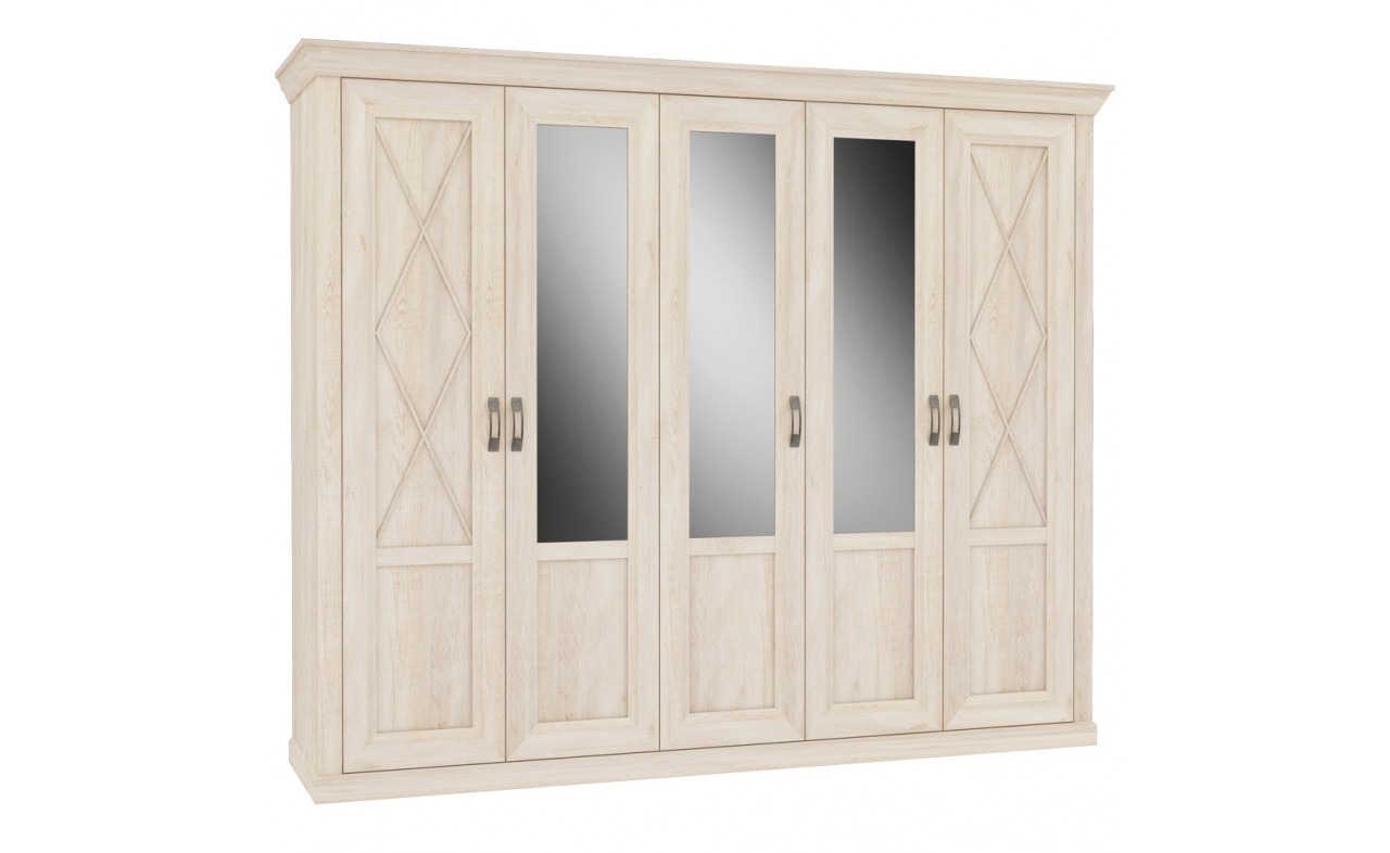 Szafa 5-drzwiowa z lustrem KASHMIR drążki półki 205x268 pinia biała beżowa Szafa 5-drzwiowa z lustrem KASHMIR drążki półki 205x268 pinia biała beżowa