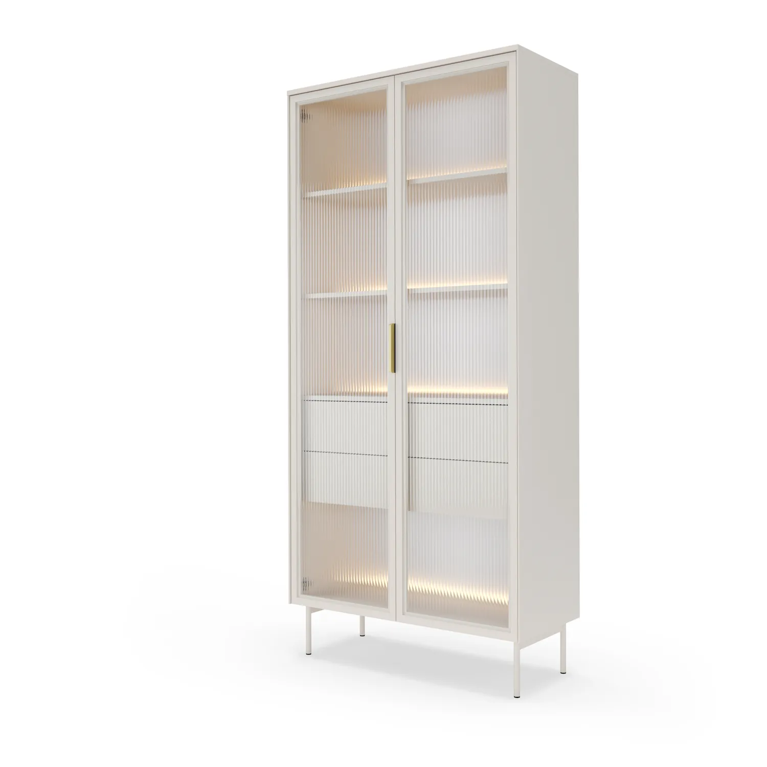 Witryna wysoka 2-drzwiowa z 2 szufladami LUMI 91cm LED kaszmir złote uchwyty